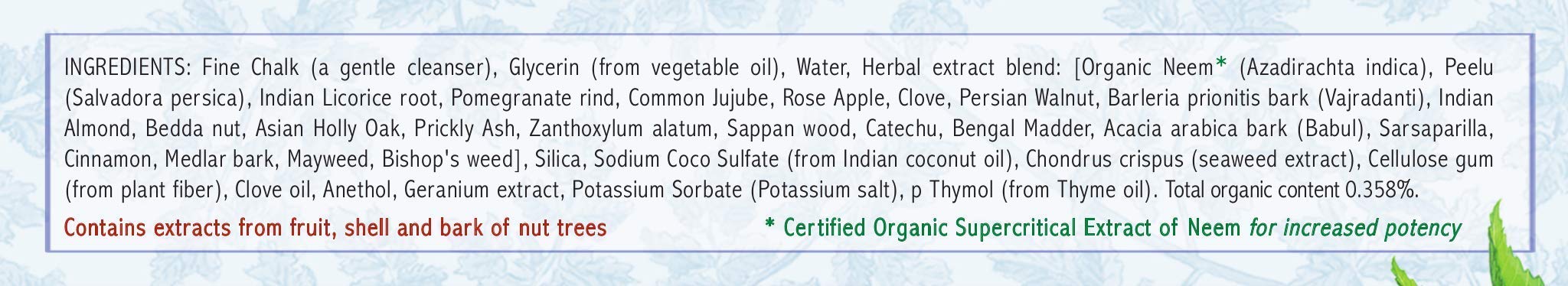 Extraits Neem et Peelu, dentifrice Ayurvédique Auromere, idéal pour routine vegan et sans fluor