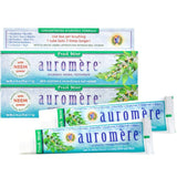 Dentifrice Auromere menthe fraîche en emballage 2 tubes, fraîcheur durable.