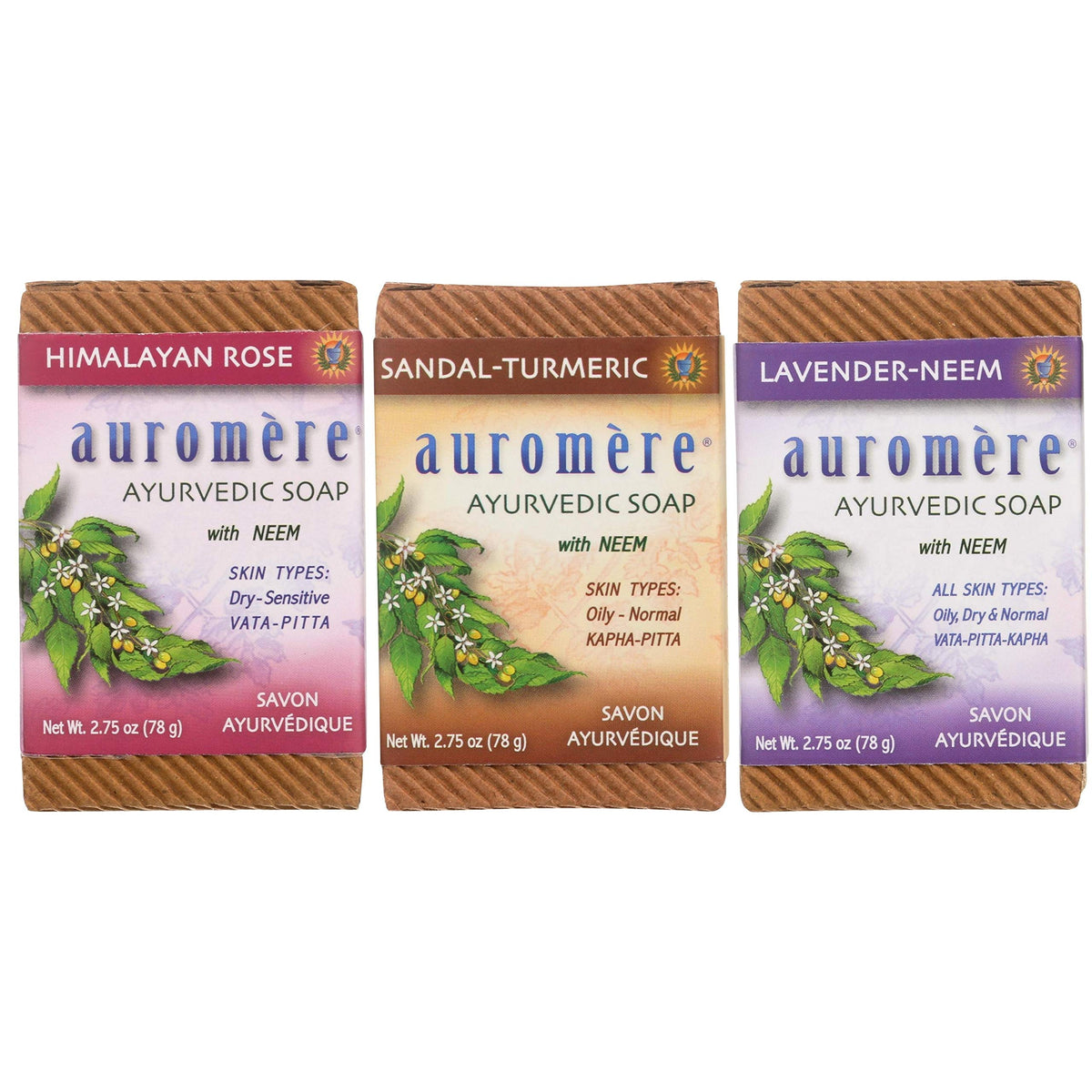 Auromere savon ayurvédique variete curcuma santal – hydratation douce pour la peau.