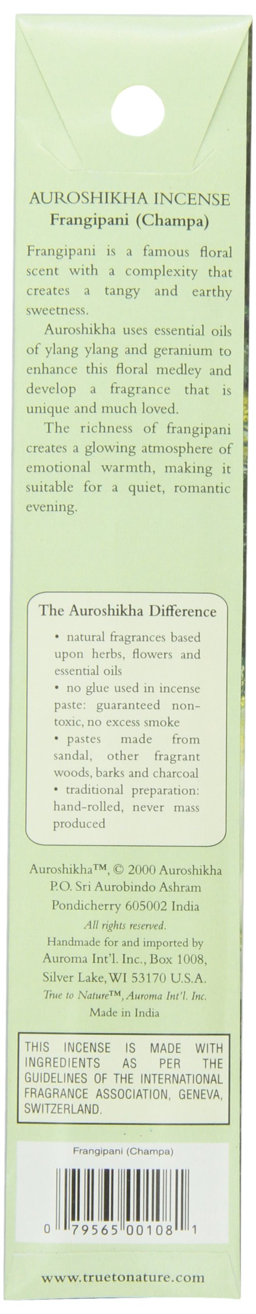 Encens Auroshikha Frangipani Champa, pâte roulée à la main, parfum élégant.