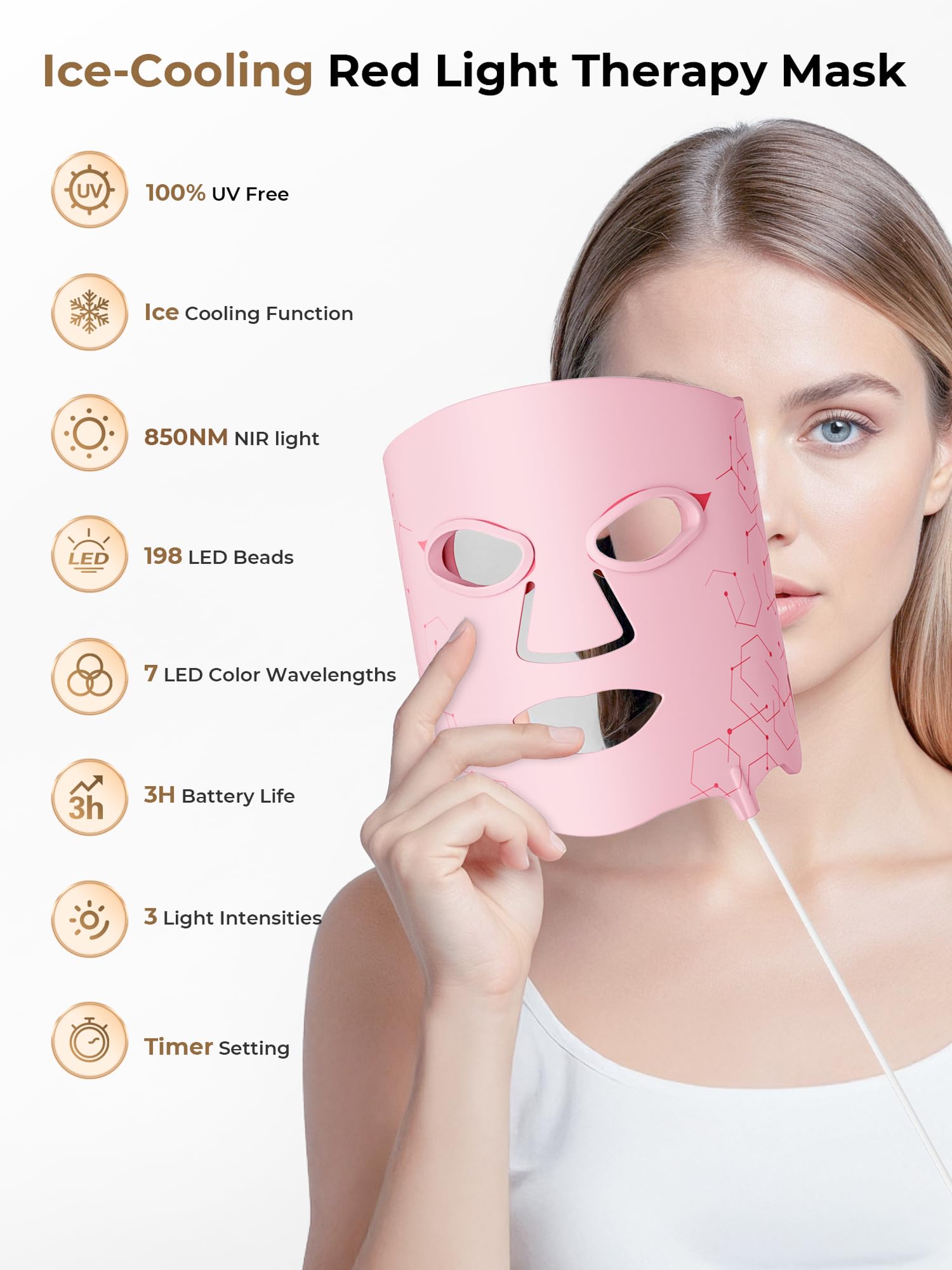 Aurphany masque thérapie visage avec 198 perles lumineuses pour irradiation dense.