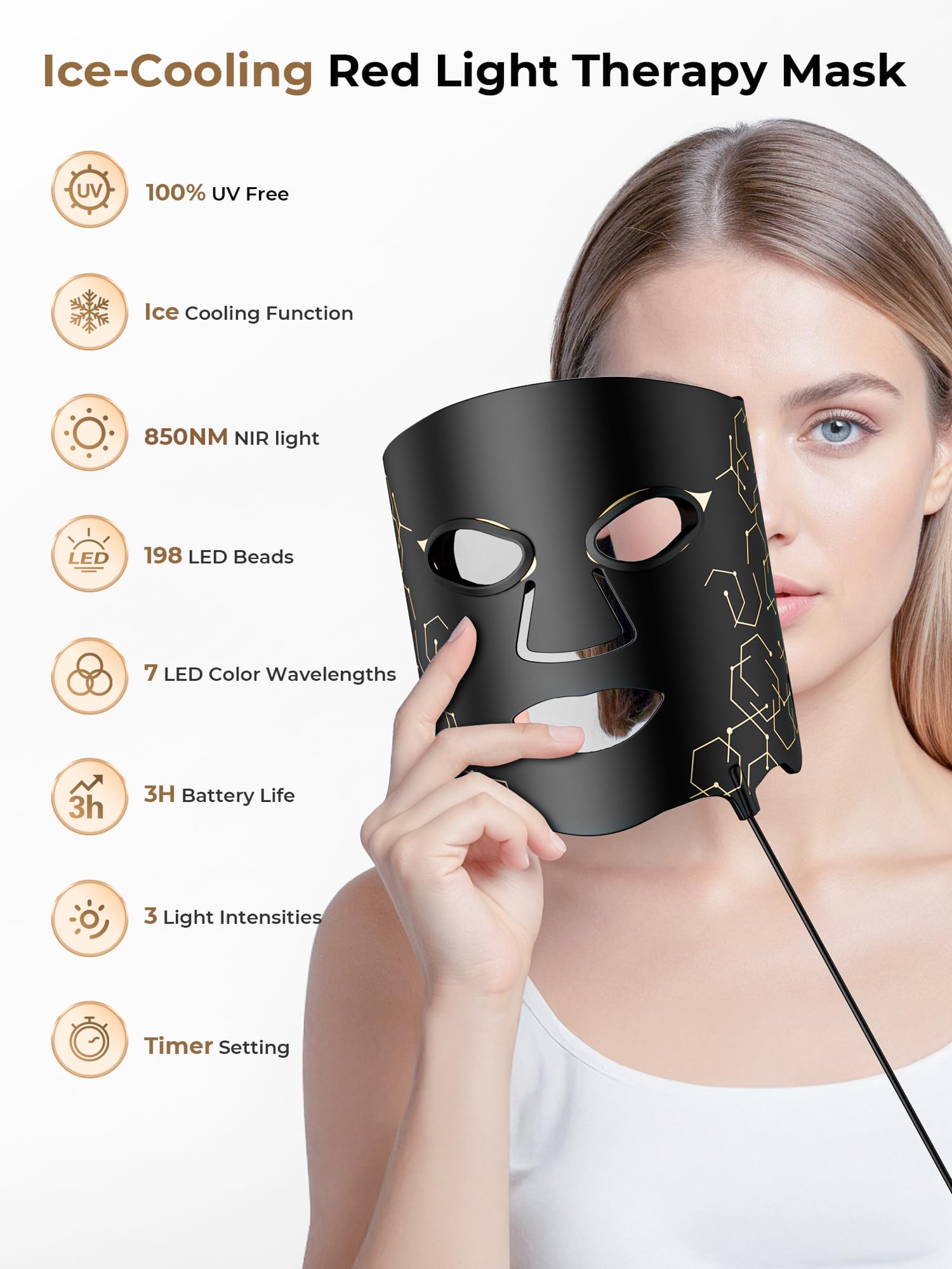 Aurphany Masque luminothérapie 850nm – lumière infrarouge douce pour le teint.