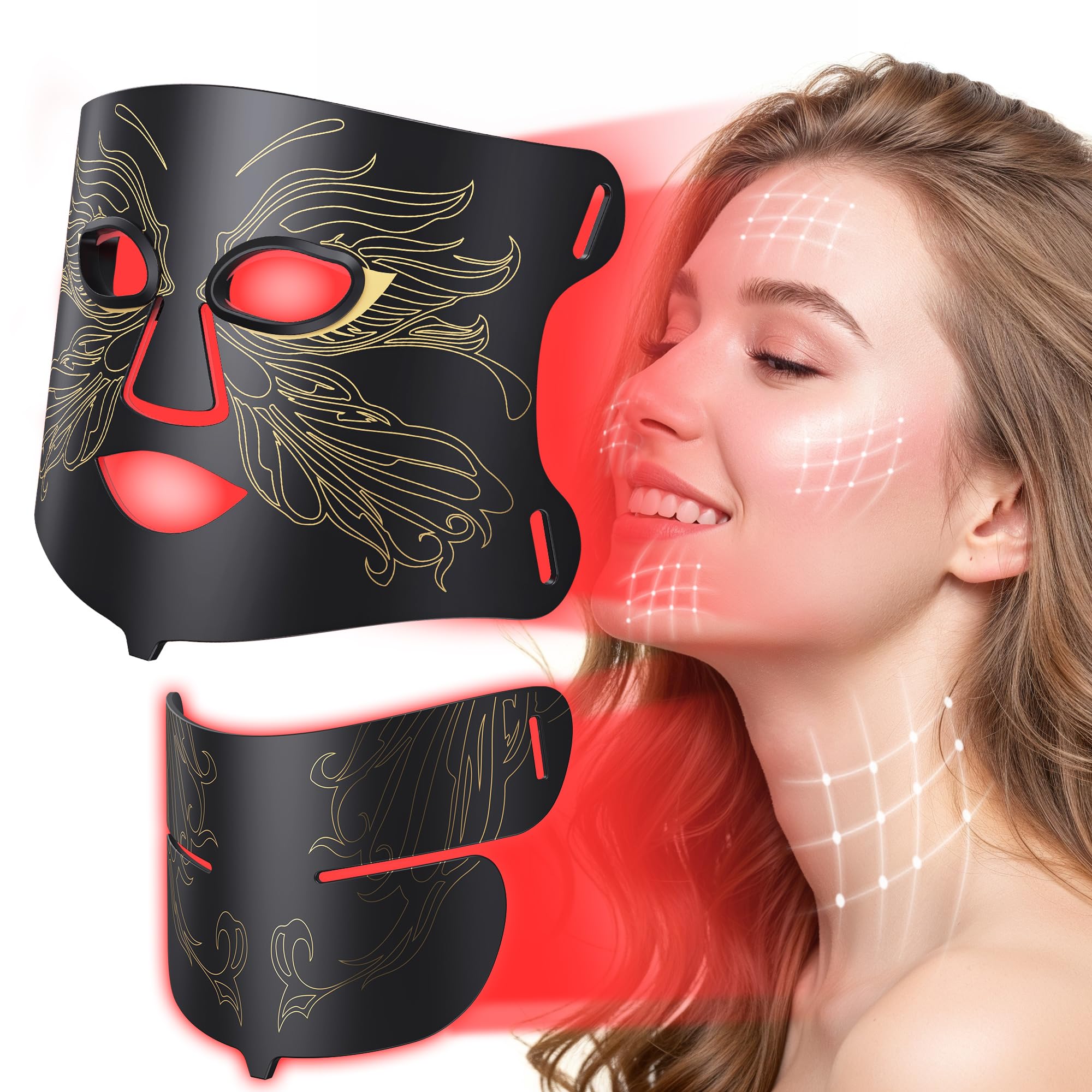 Aurphany masque thérapie lumière rouge visage et cou, revitalise la peau et favorise l’éclat.