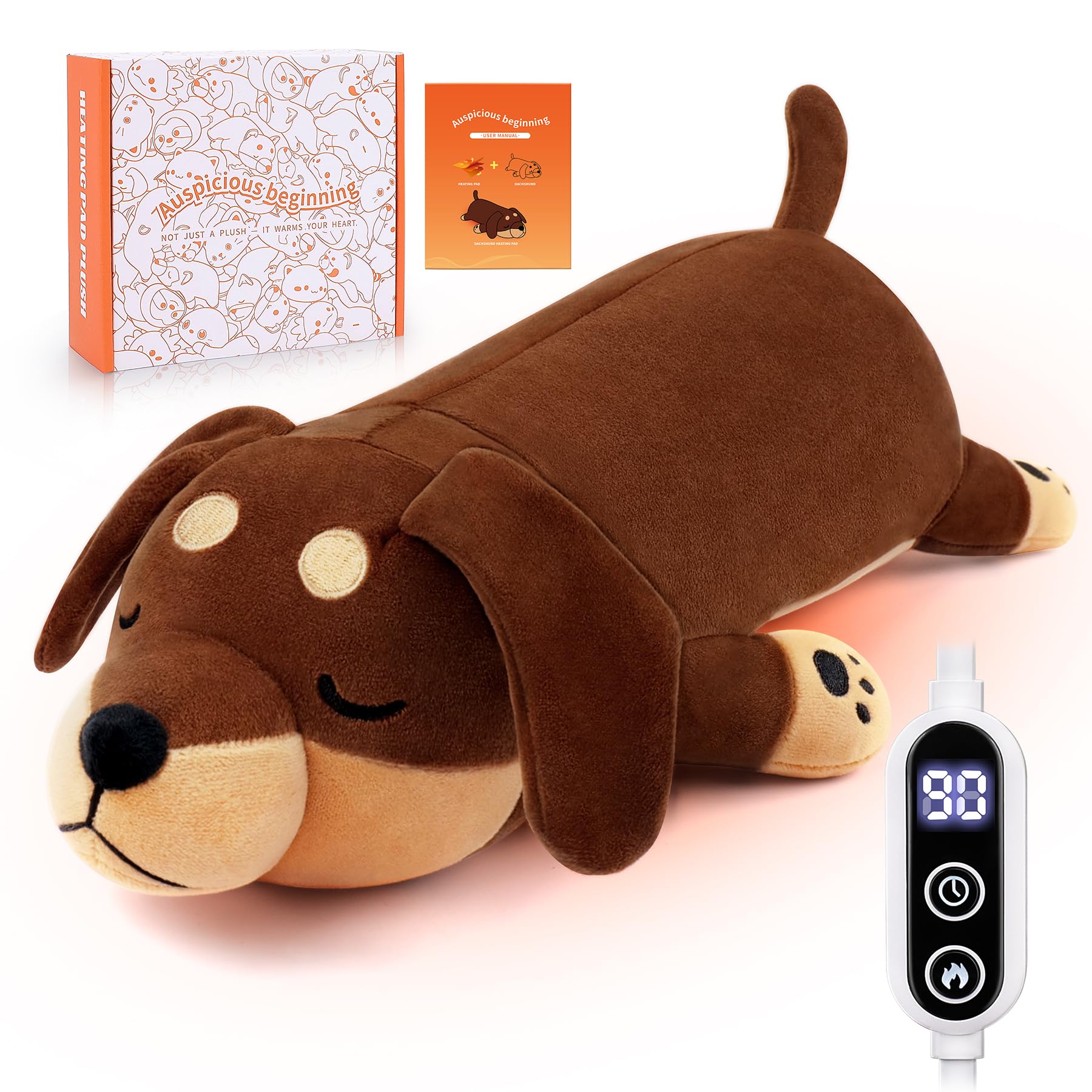 Peluche-teckel Auspicious Beginning chauffante, 14 pouces, chaleur réconfortante.