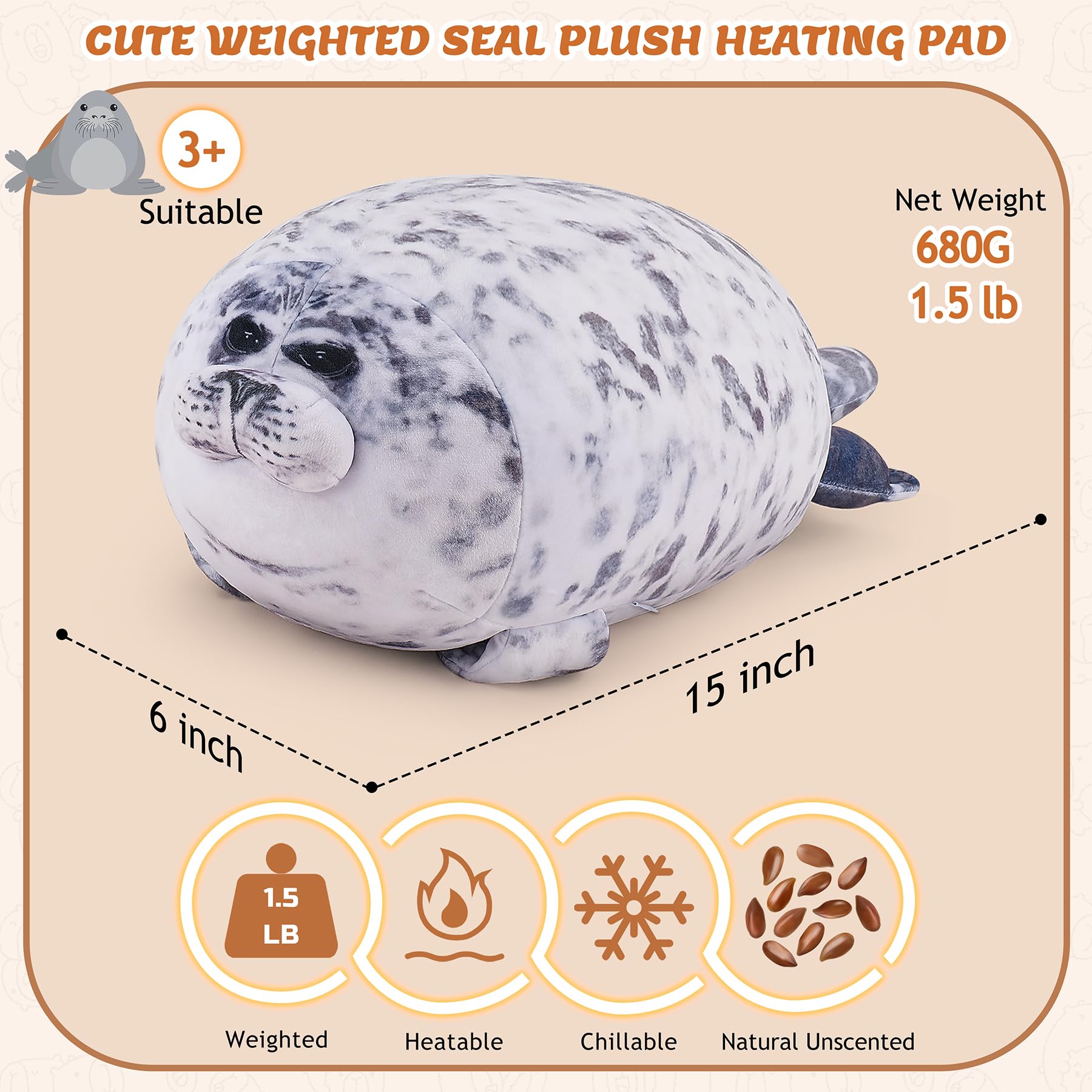 Peluche Auspicious Beginning phoque, usages multiples pour domicile, bureau et voyage.