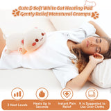 Auspicious Beginning chat blanc peluche ventre chaud USB, chaleur ciblée pour confort quotidien.