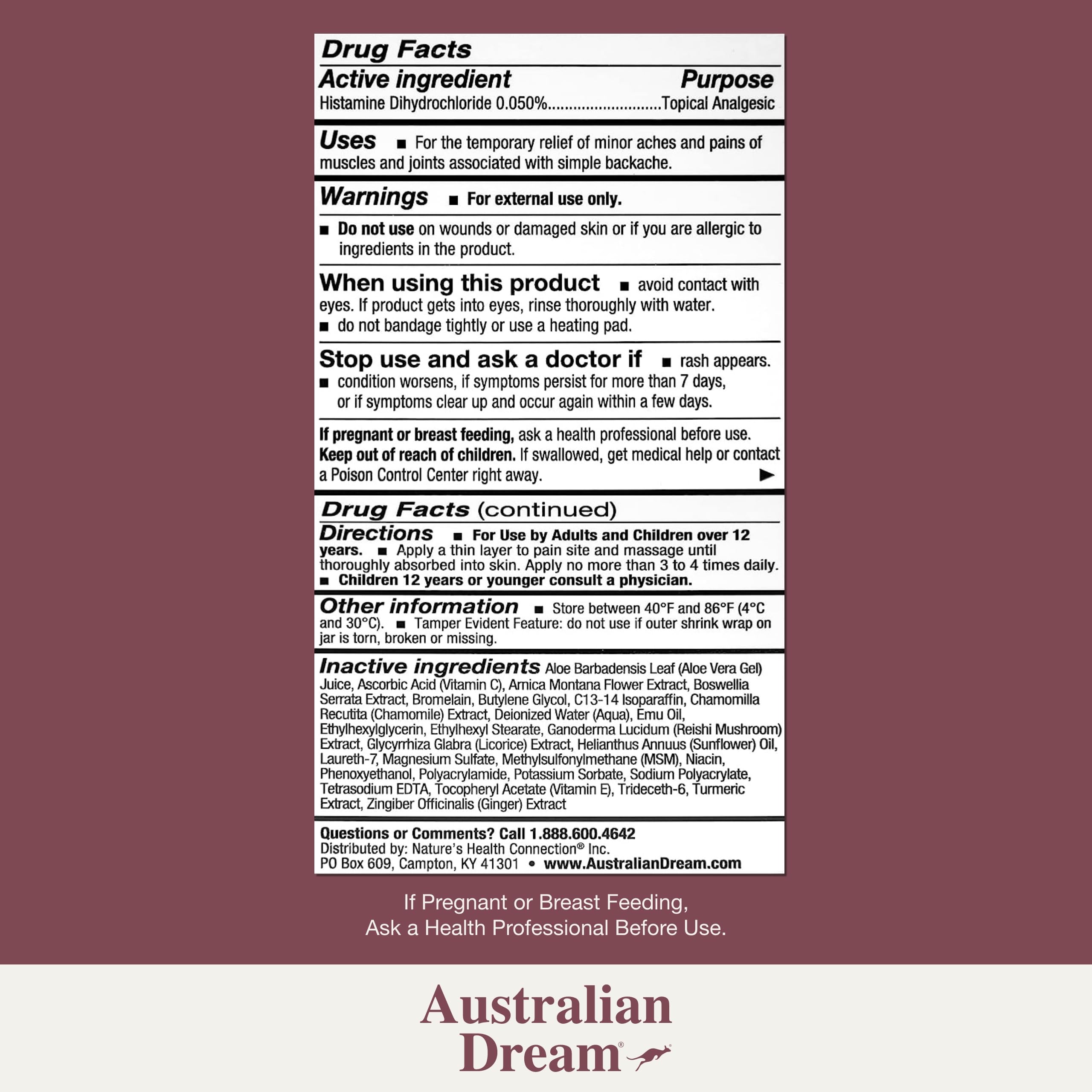 Australian Dream soulagement rapide, absorption efficace pour les muscles.