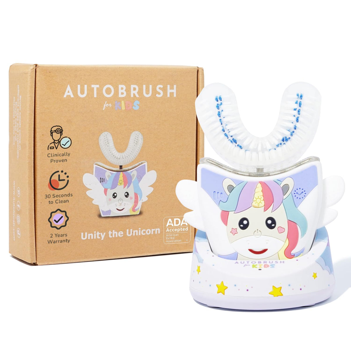 Autobrush Kids brosse en forme U pour une couverture buccale complète.