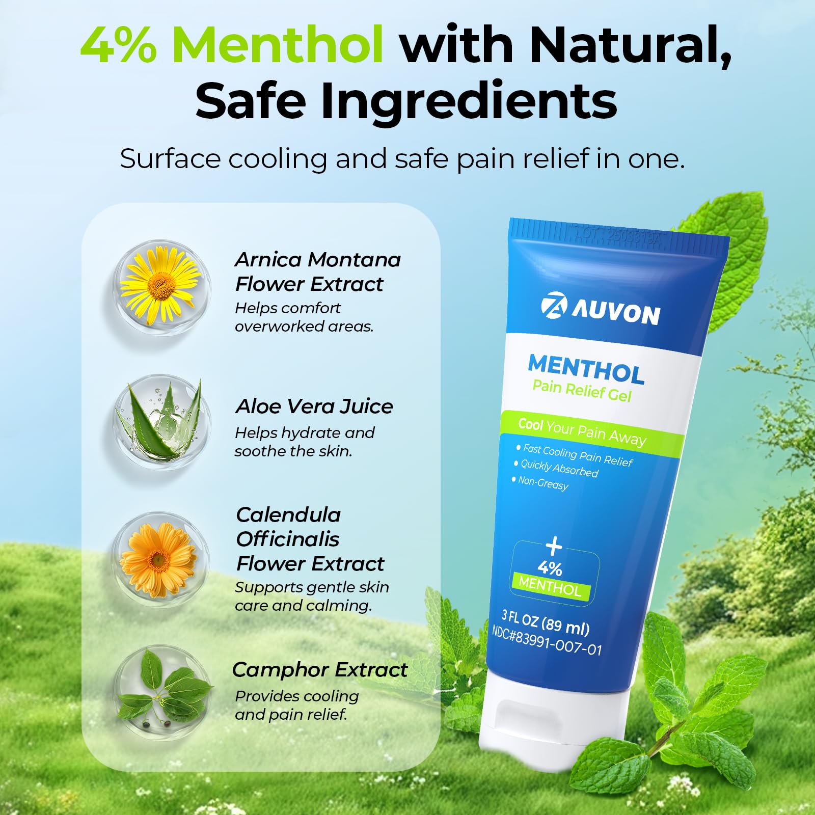 AUVON Gel menthol – absorption rapide sans résidu.