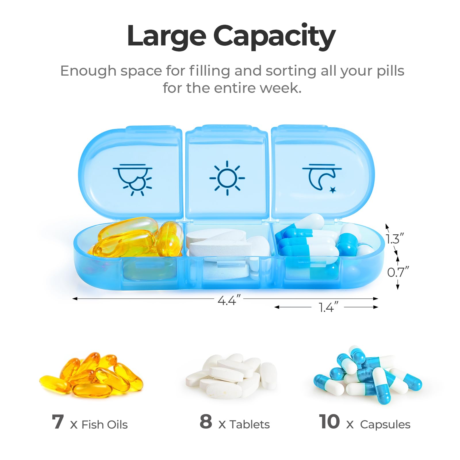 Organisateur voyage AUVON compact pour emporter vos pilules en déplacement.
