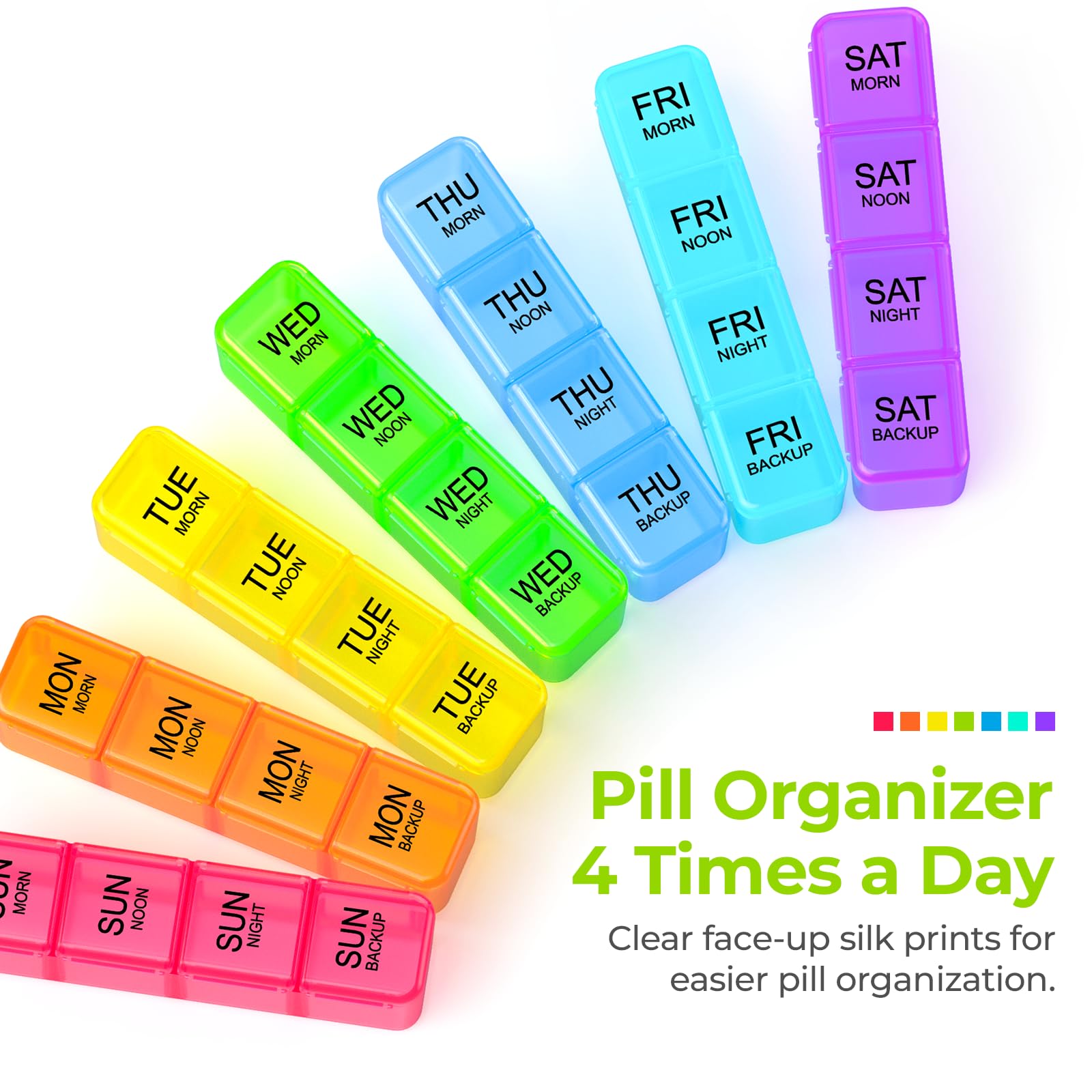 AUVON Organiseur pilules 7 couleurs avec étiquettes imprimées pour repérage rapide.