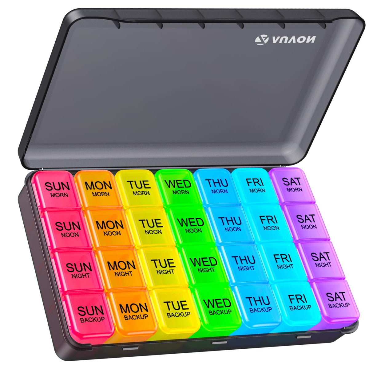 AUVON Organiseur hebdomadaire 4 prises quotidiennes, clair et coloré pour suivre votre routine.