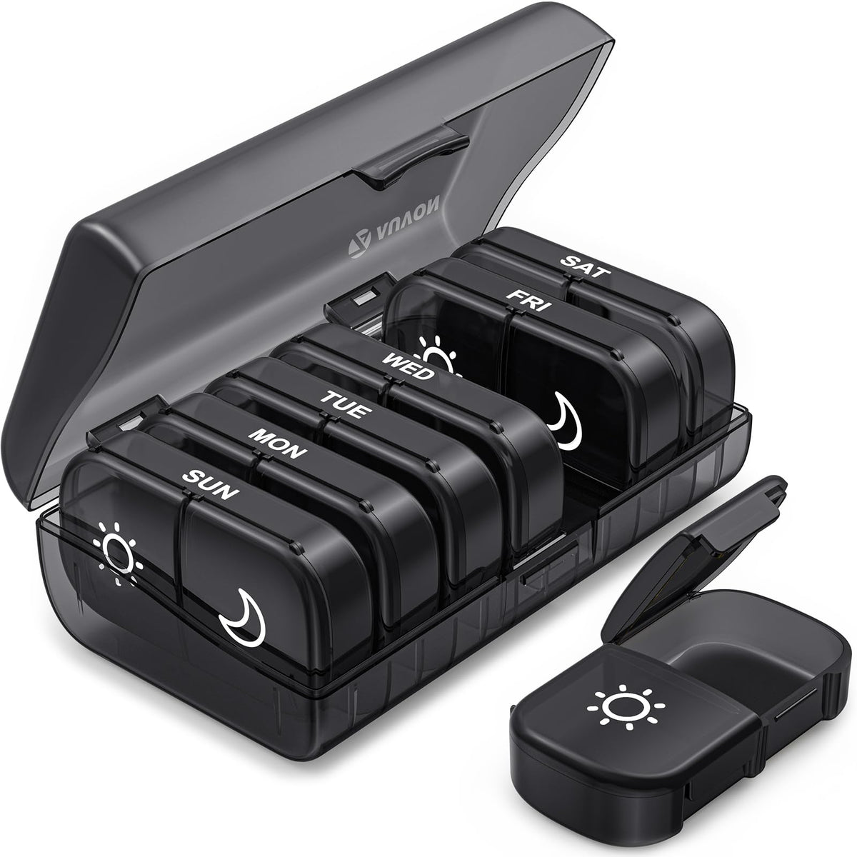 AUVON XL : ouverture latérale facilitant le remplissage des pilules.