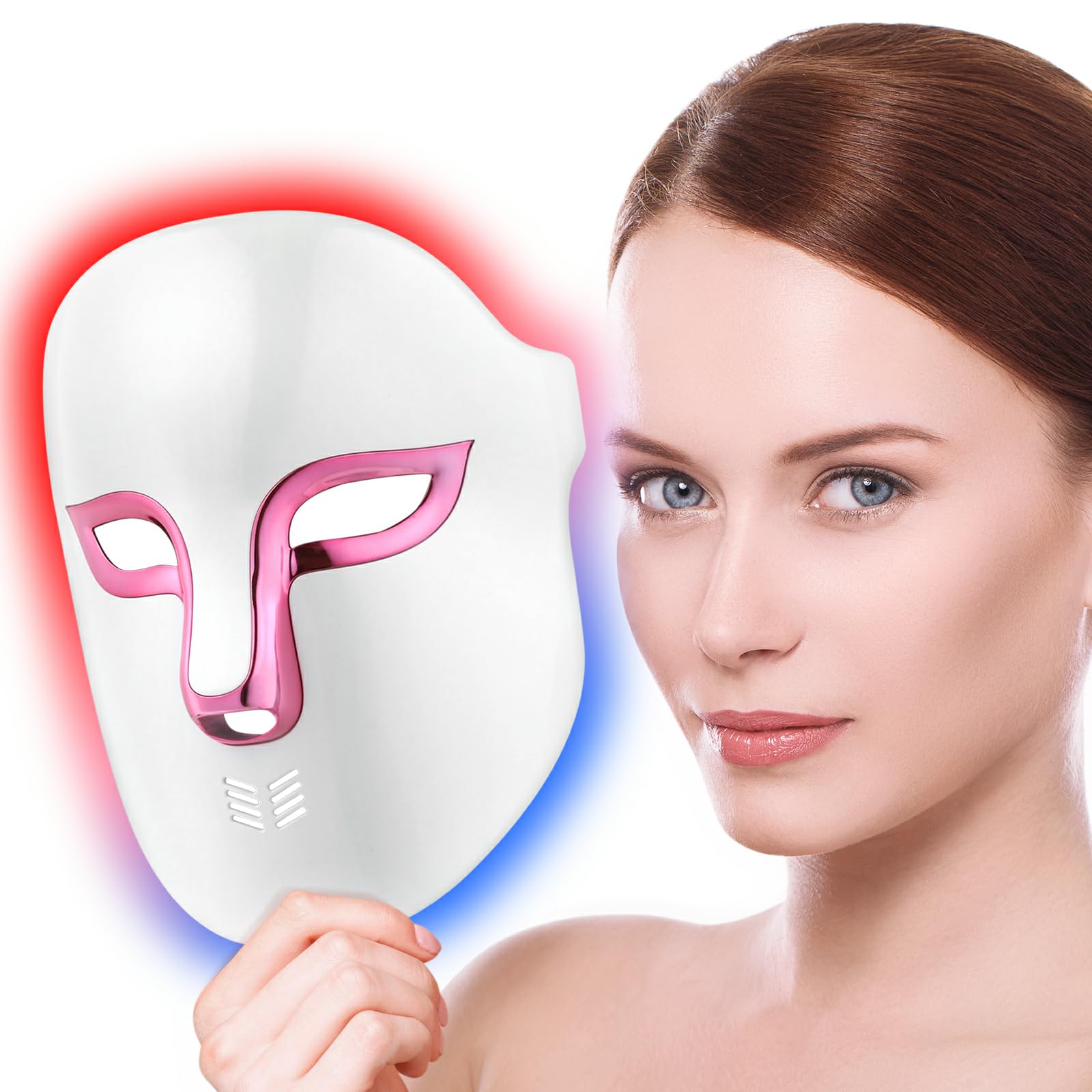 Masque Auxoliev LED visage, lumière rouge et bleue pour une routine soin à domicile.