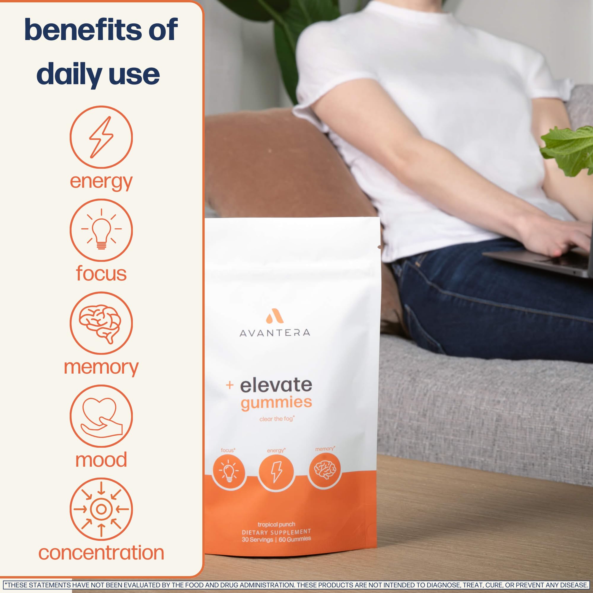 Avantera Elevate gommes – prise individuelle pour booster l’attention.