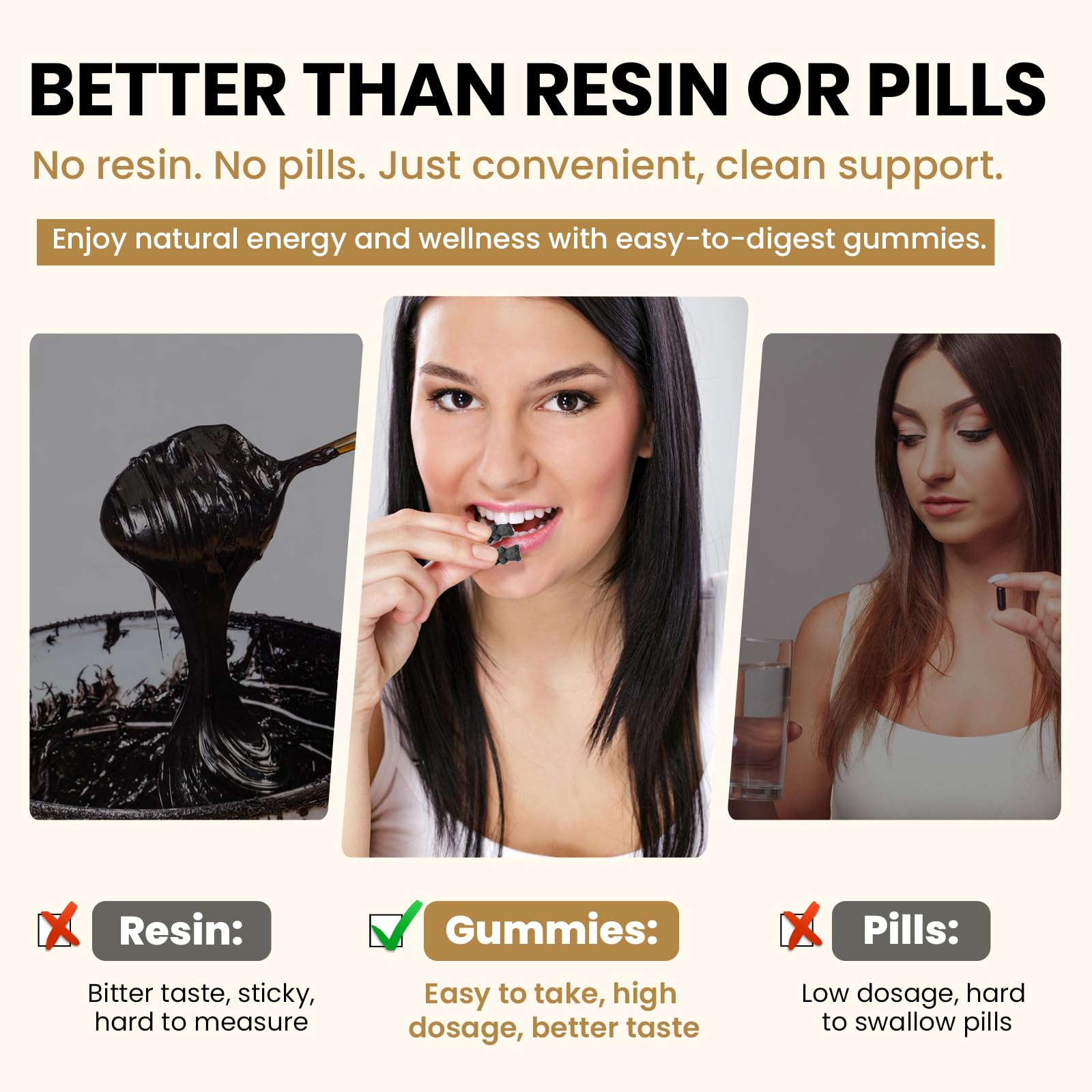 Gommes Shilajit Avarinthiumor sans-mess, pratique en déplacement.