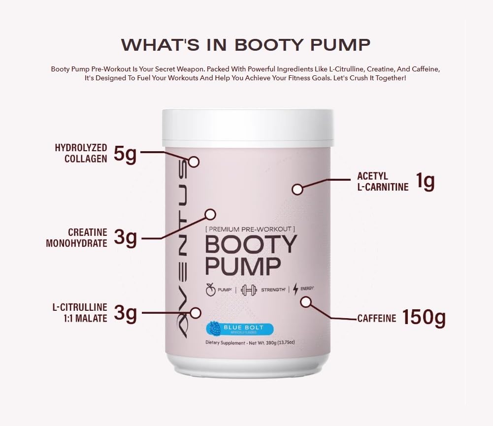 Aventus Booty Pump ingrédients clés démontrant la formule complète.