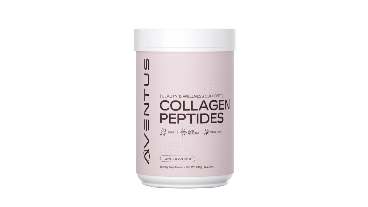 Aventus Collagen Peptides — bouteille: soutien potentiel à l'éclat et à la souplesse de la peau.
