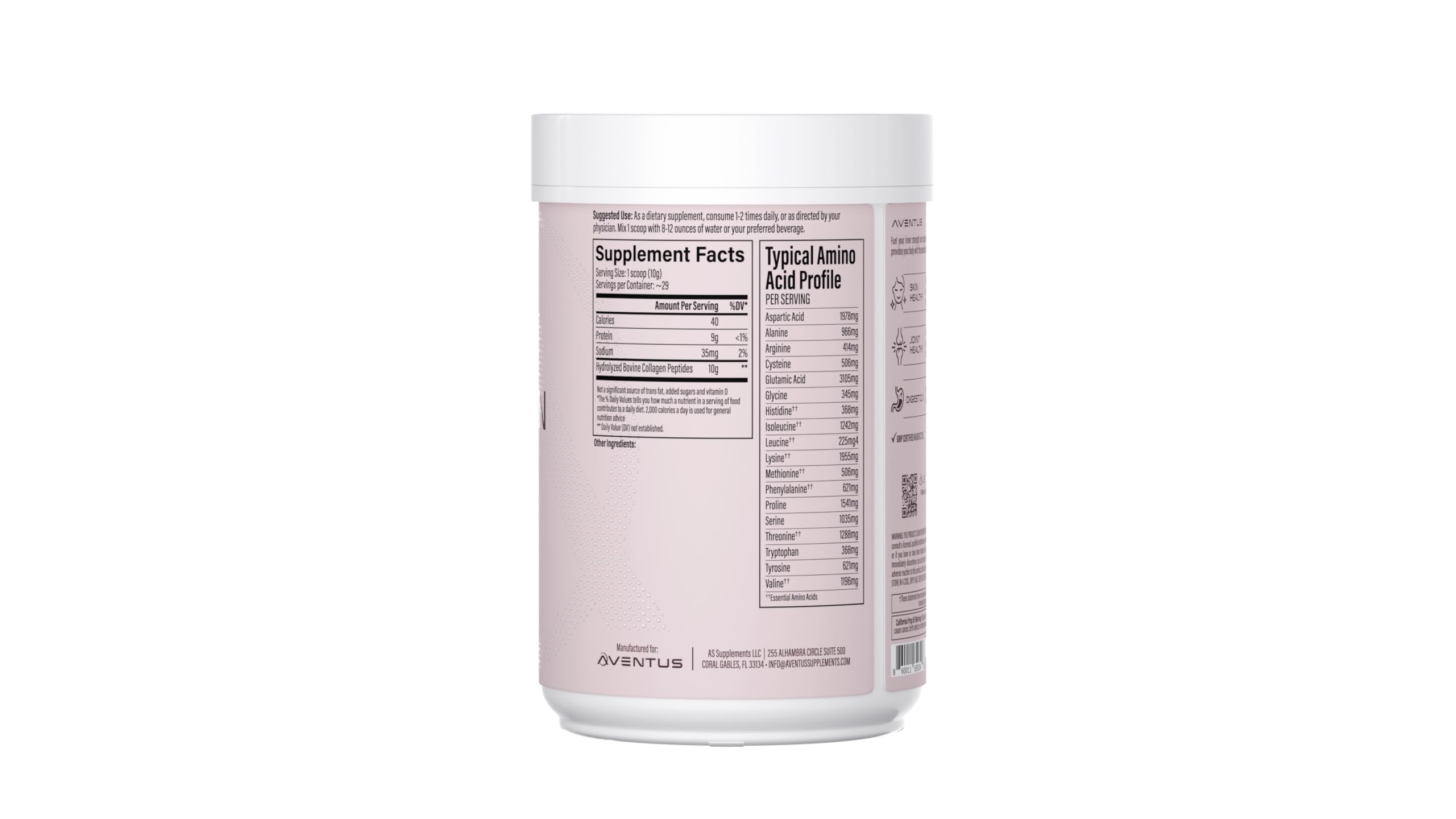 Aventus Collagen Peptides — doseur, facilité d'utilisation quotidienne pour cheveux et ongles.