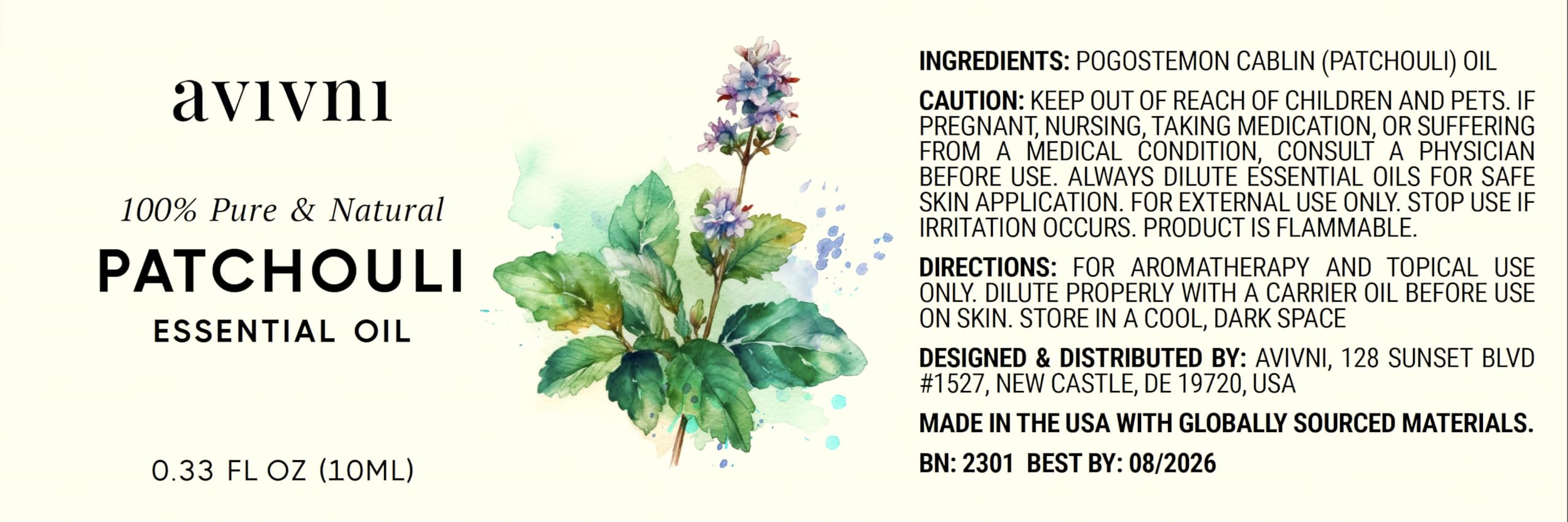 Formule pure Avivni Patchouli idéale pour créer un parfum naturel.