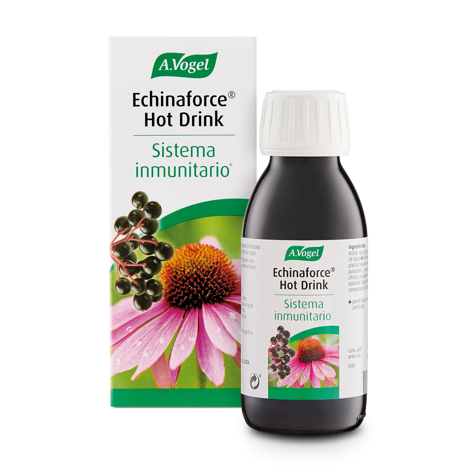Bouteille A.Vogel Echinaforce Boisson chaude, symbole d'un soin naturel pour soutenir le système immunitaire.