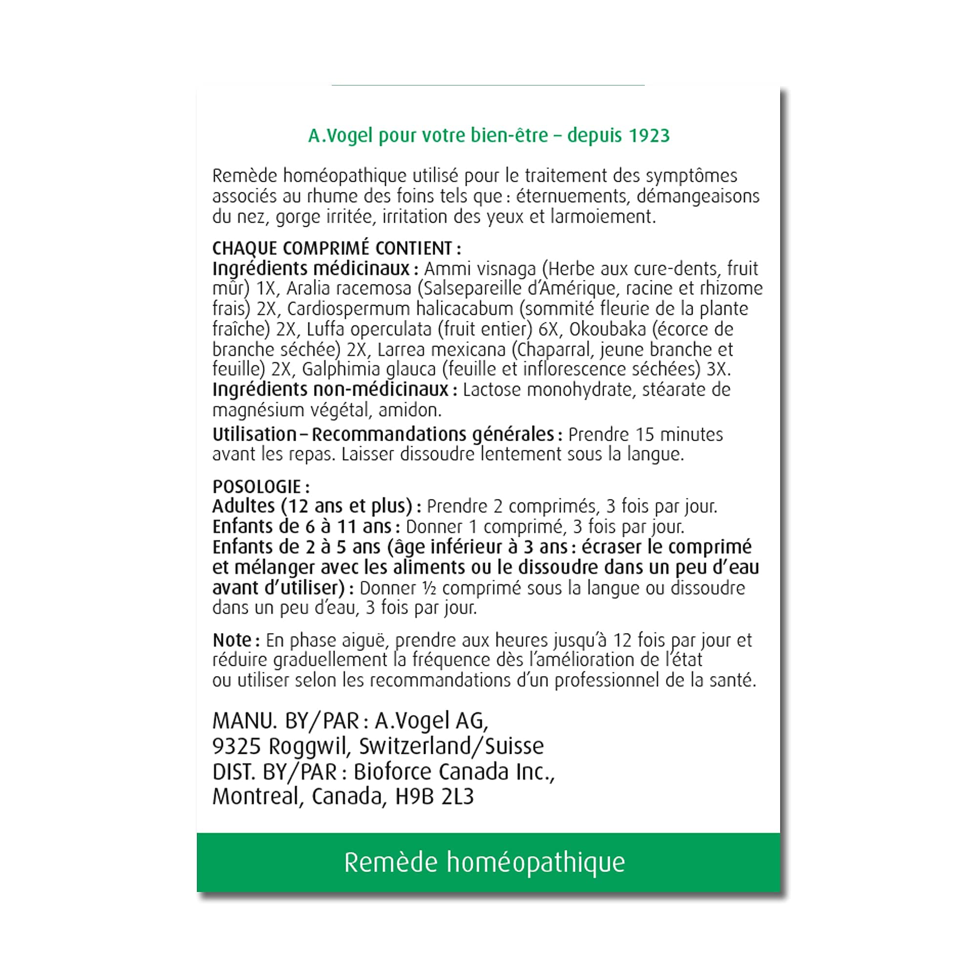 A.Vogel Pollinosan TB – emballage clair pour une utilisation pratique.