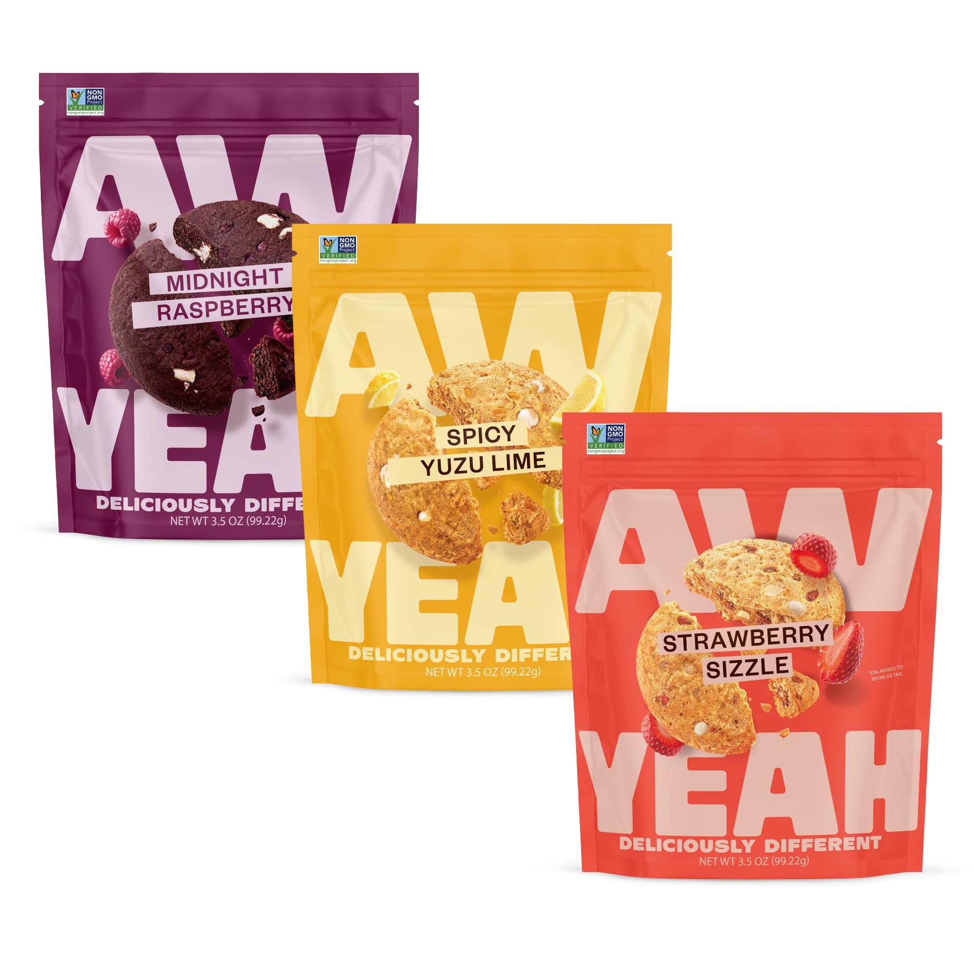 AwYeah Variété Pack Fraise Sizzle, collation fruitée sans gluten prête à partager.
