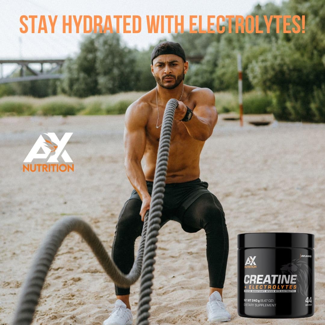 AX Nutrition Creatine + Electrolytes – Poudre créatine et électrolytes favorisent l hydratation.