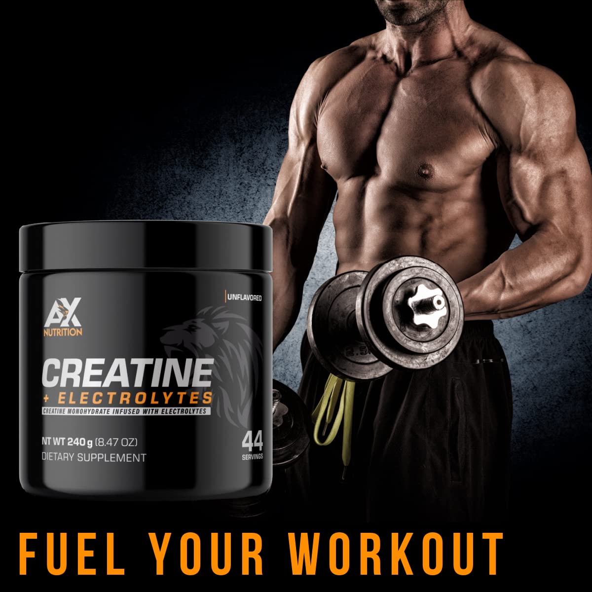 AX Nutrition Creatine + Electrolytes – Poudre fine prête à mélanger pendant l entraînement.