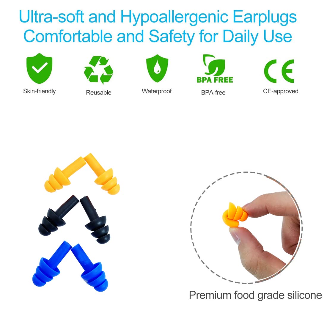AXBUS bouchons d’oreilles silicone avec cordon pratique en déplacement
