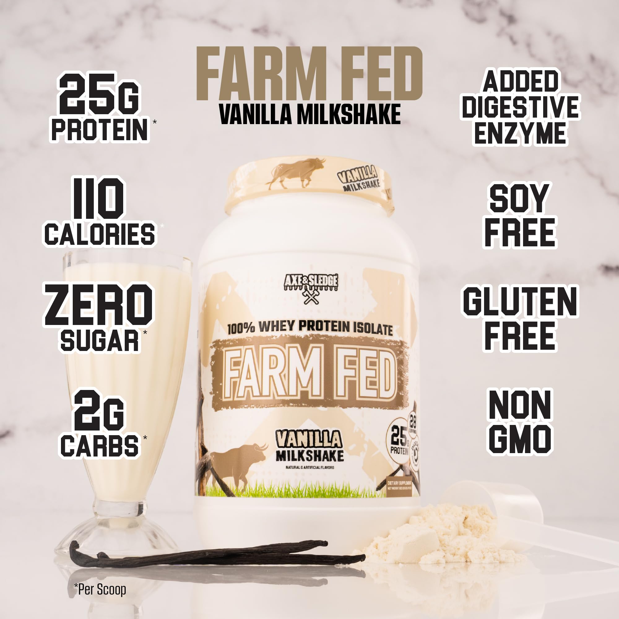 Etiquette du pot Farm Fed Protéine Isolate – informations nutritionnelles et faibles glucides