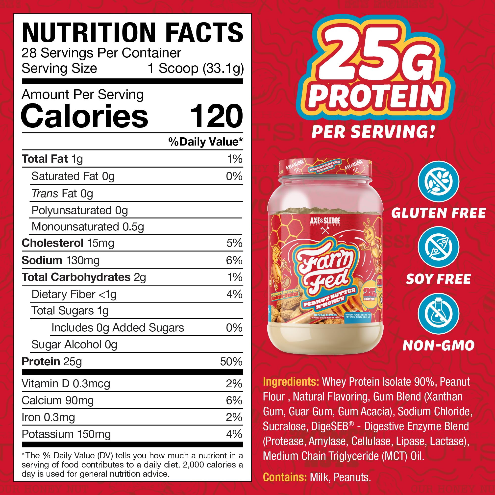 Axe & Sledge Farm Fed – portion de 25 g protéine pour l’entraînement.
