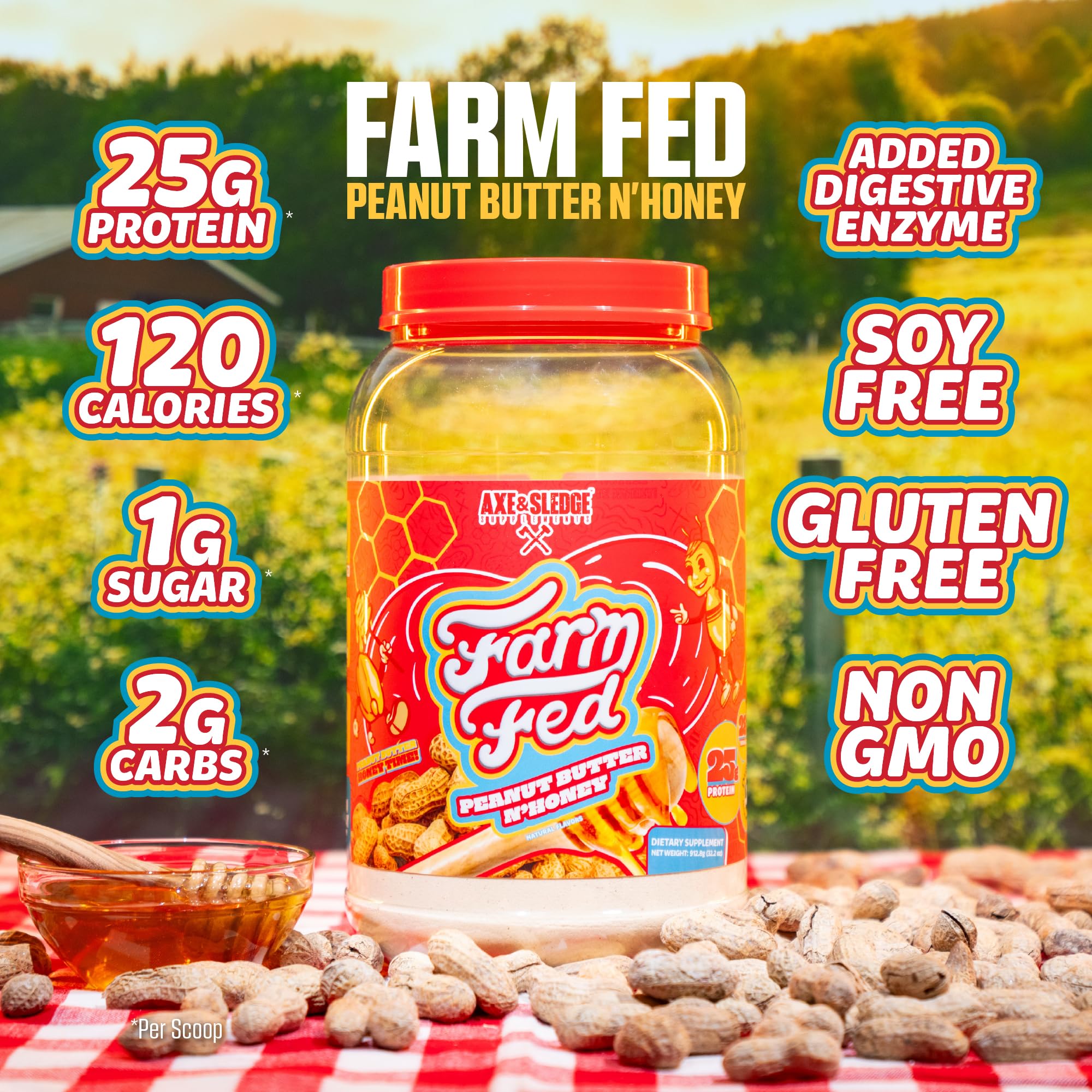 Axe & Sledge Farm Fed – produit sans gluten et faible en glucides.