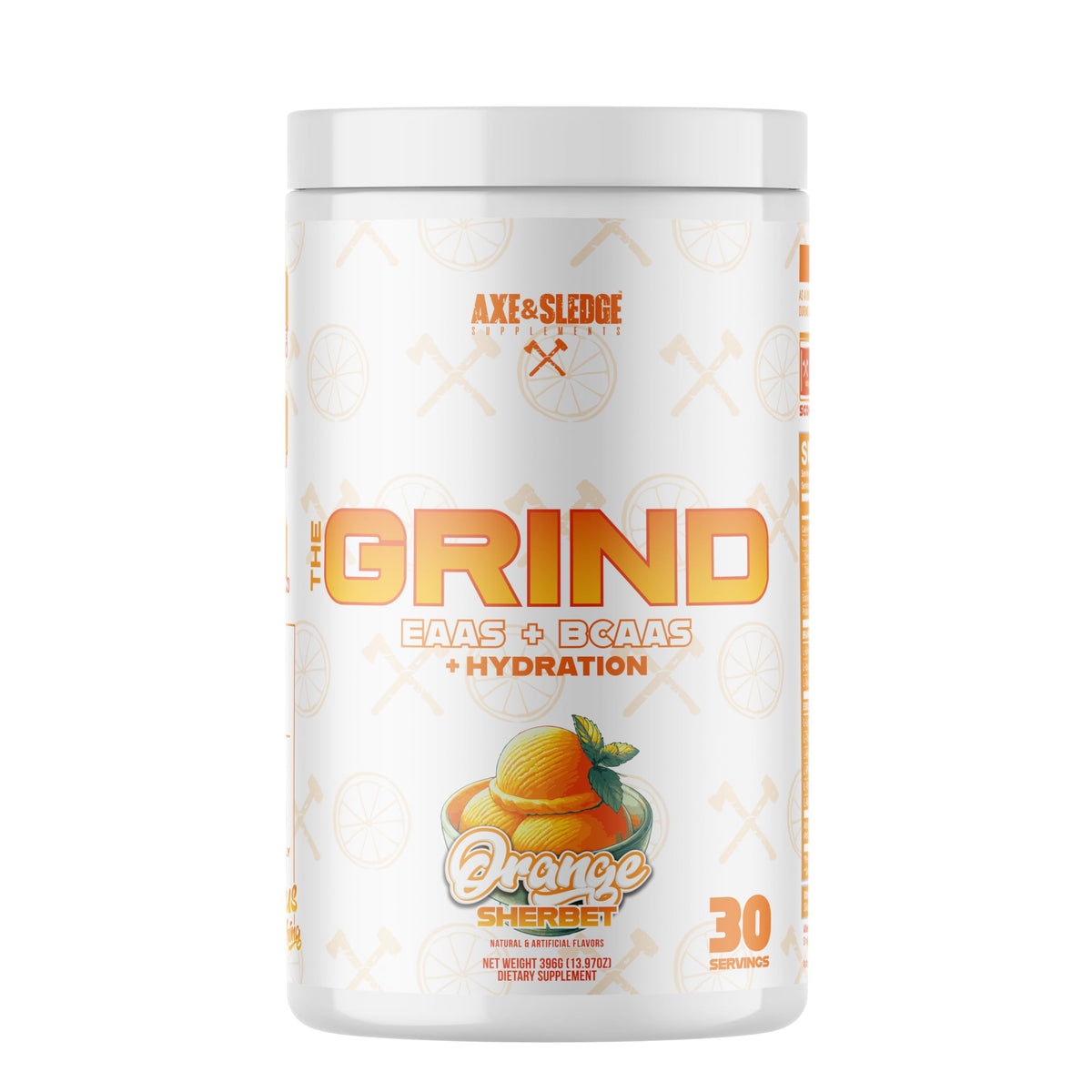 Axe & Sledge The Grind en flacon, saveur orange sorbet, hydratation et récupération potentielles