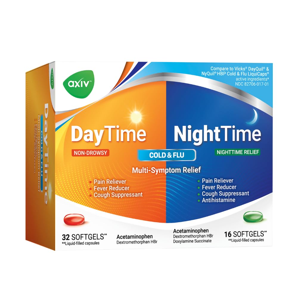 AXIV Day & Night pack-gelules: emballage complet pour soulagement quotidien.