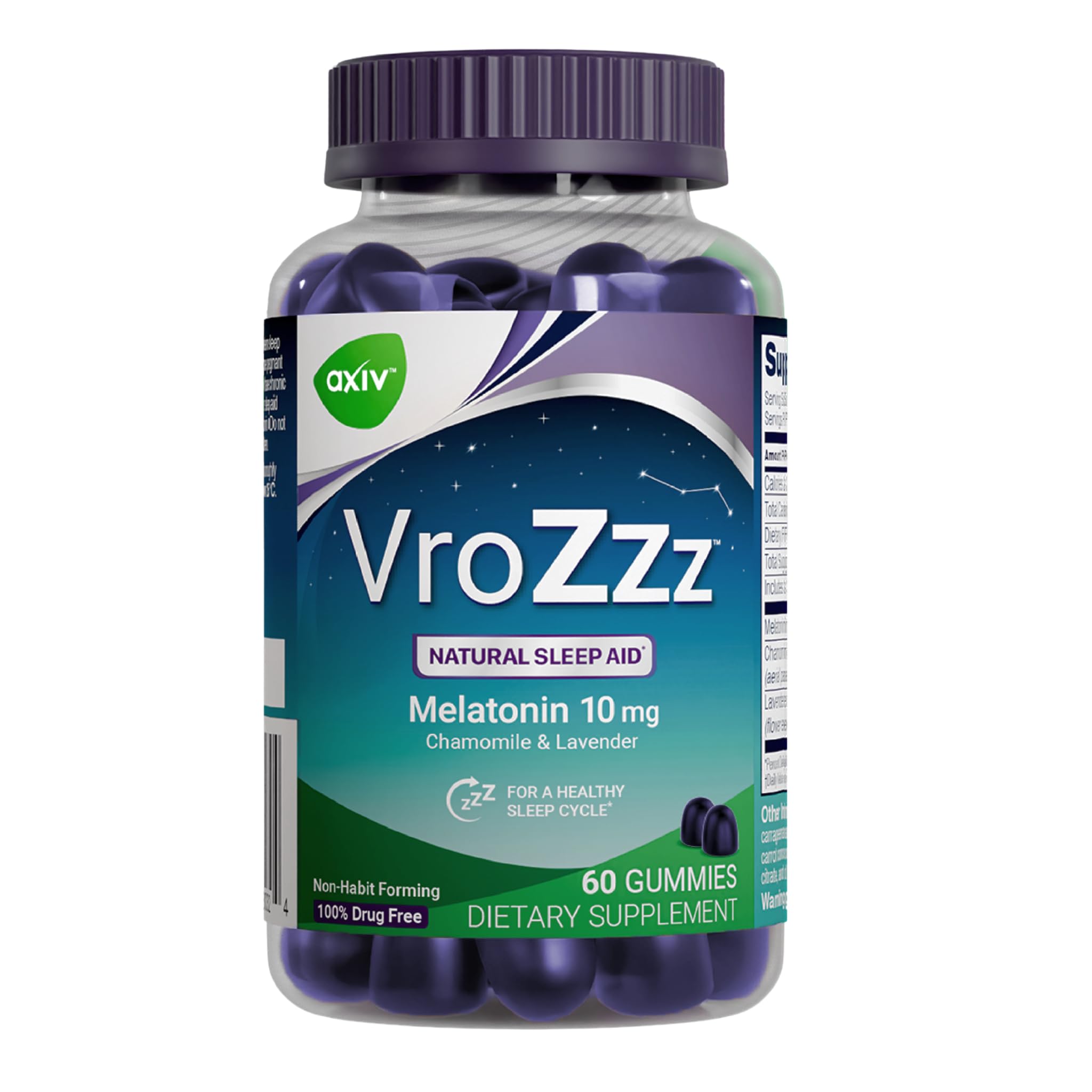 AXIV VroZzz Gommes Gélifiées - bouteille 60, soutien pratique pour votre routine nocturne.