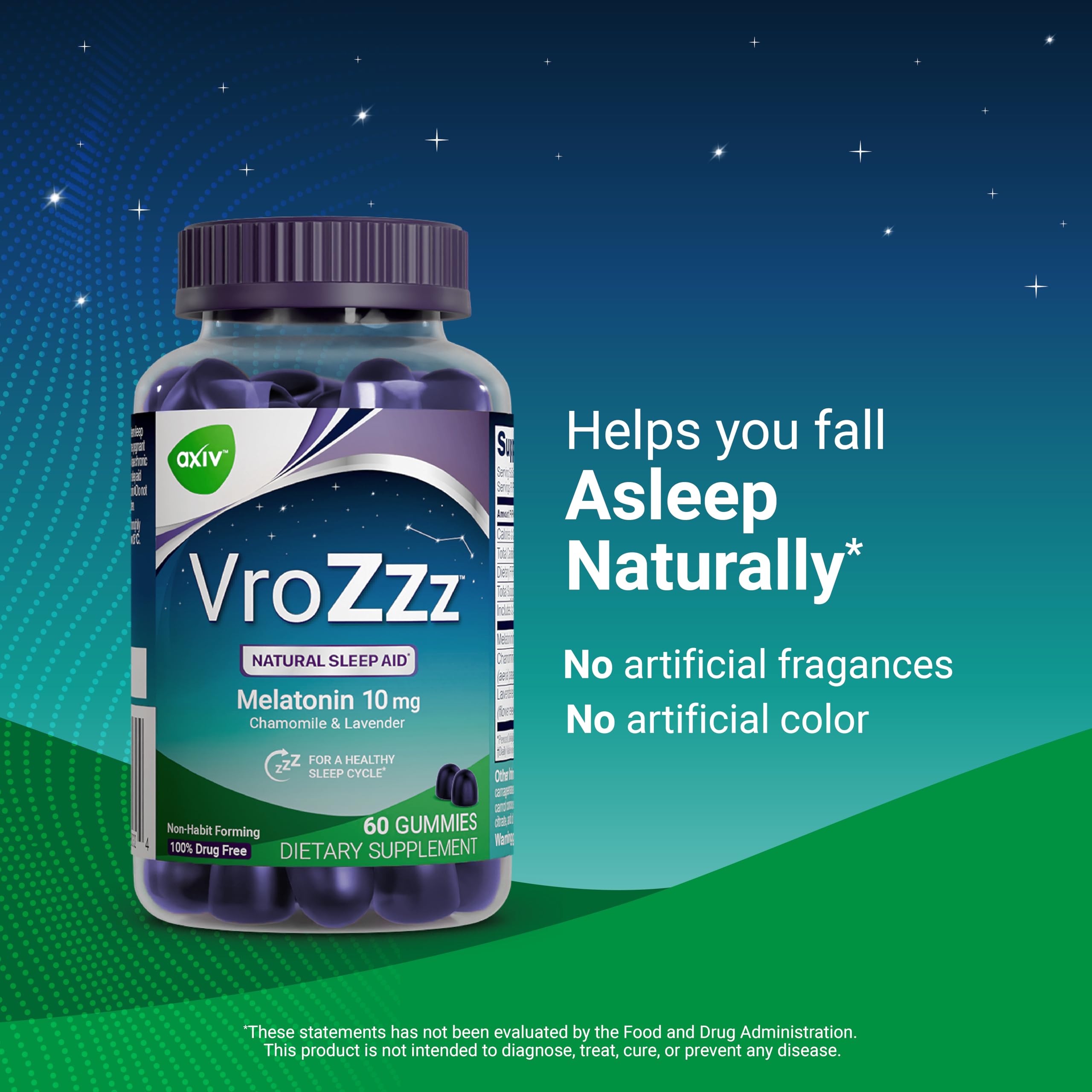 AXIV VroZzz Gommes - melatonine-10mg, peut soutenir le rythme veille-sommeil.