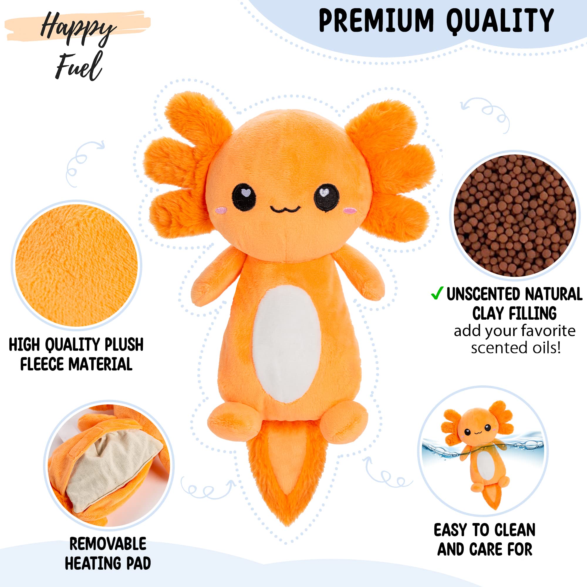 Doudou axolotl chauffant et polyvalent, usage quotidien relaxant