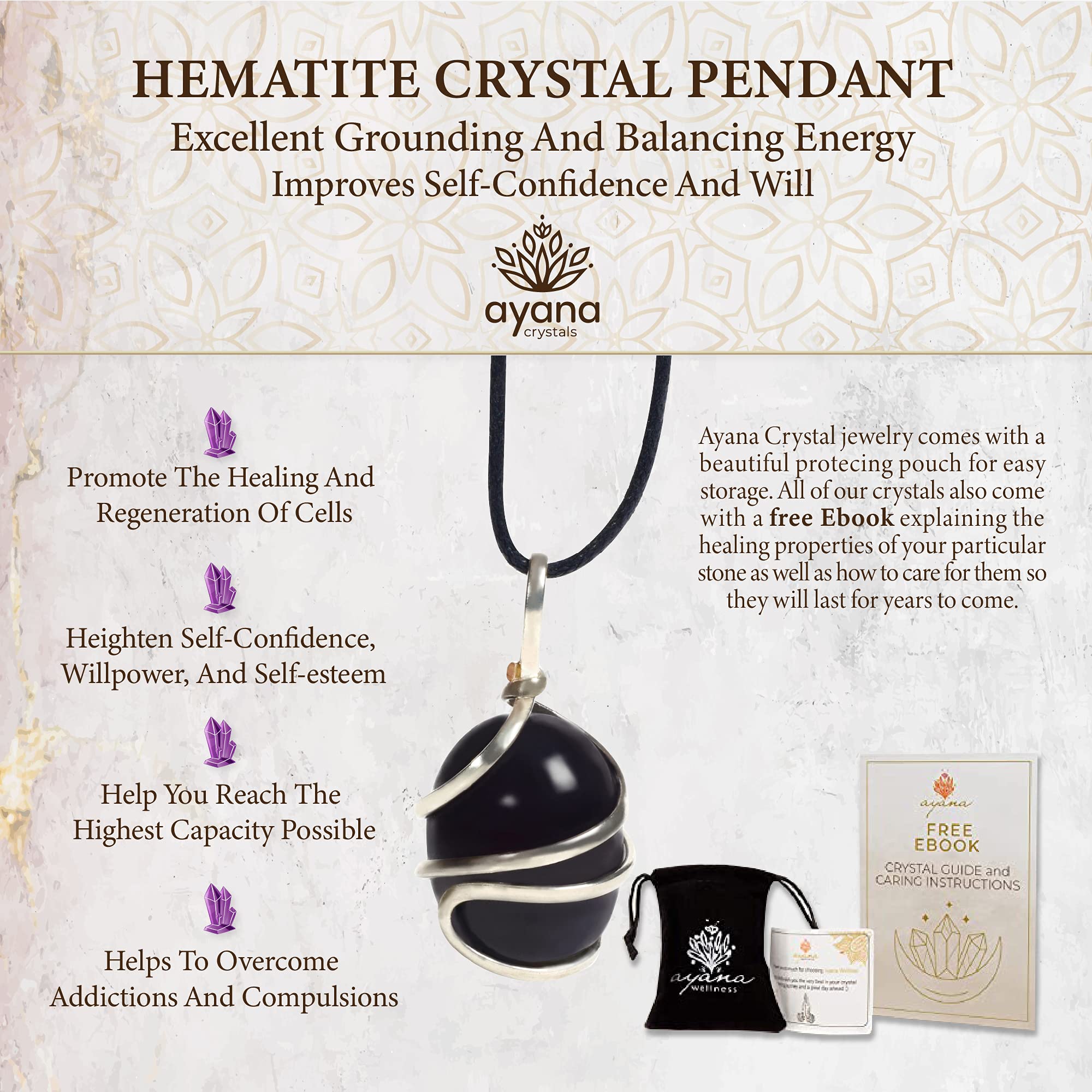 Ayana Hematite cadeau spirituel, idée de present bienveillant.