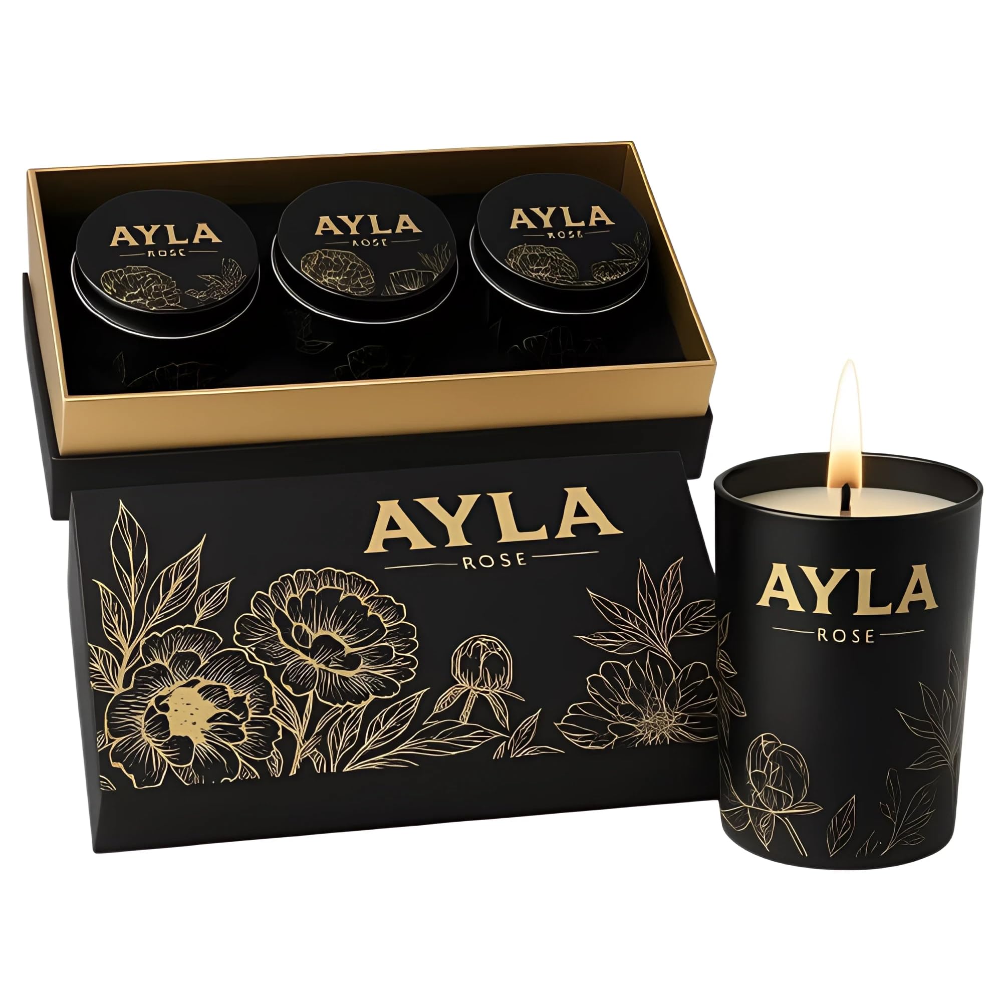AYLA ROSE – Trio de bougies soja avec emballage métallique pour une déco chic