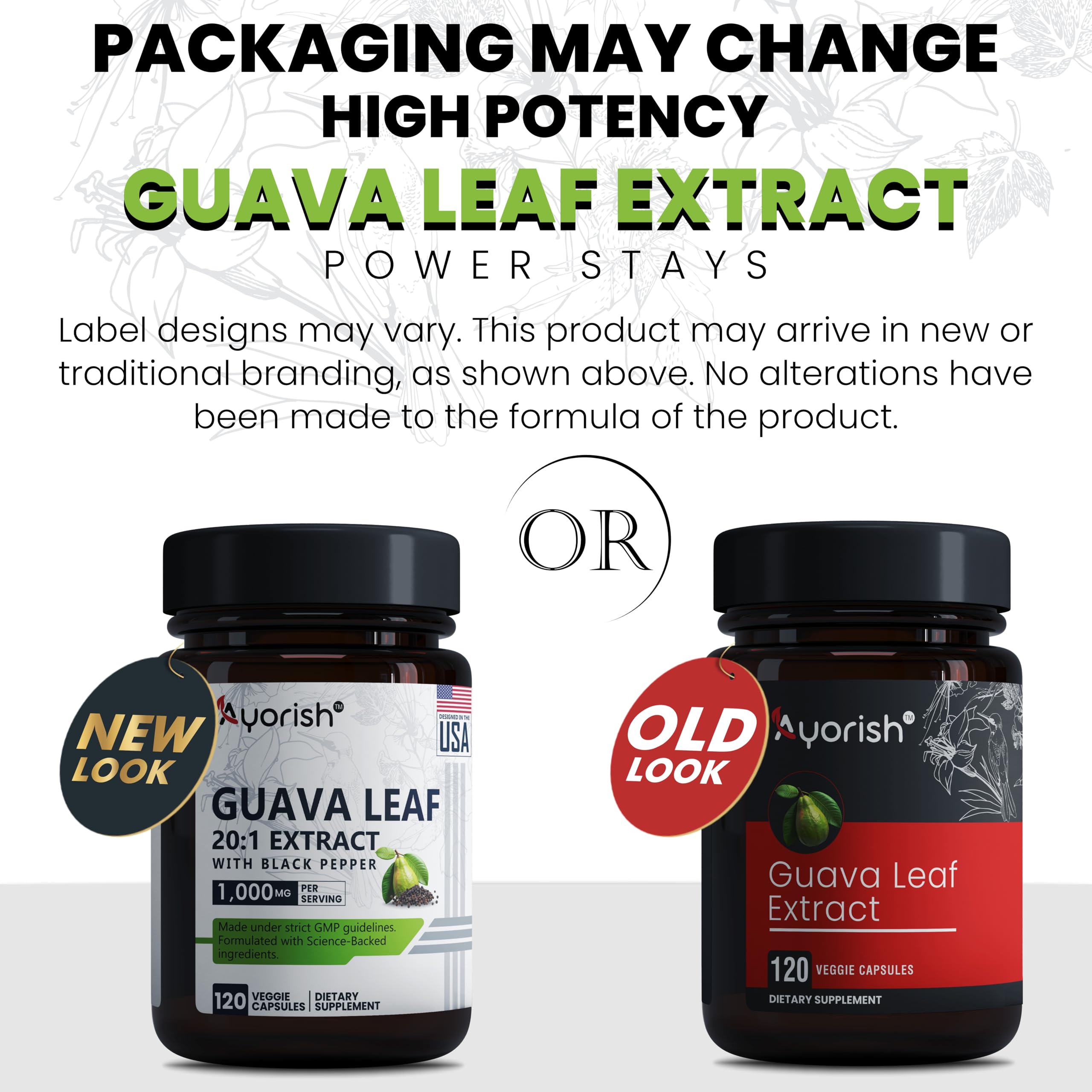 Capsules végétales Ayorish Feuille de Goyave, formulation sans OGM et prête à l'emploi.