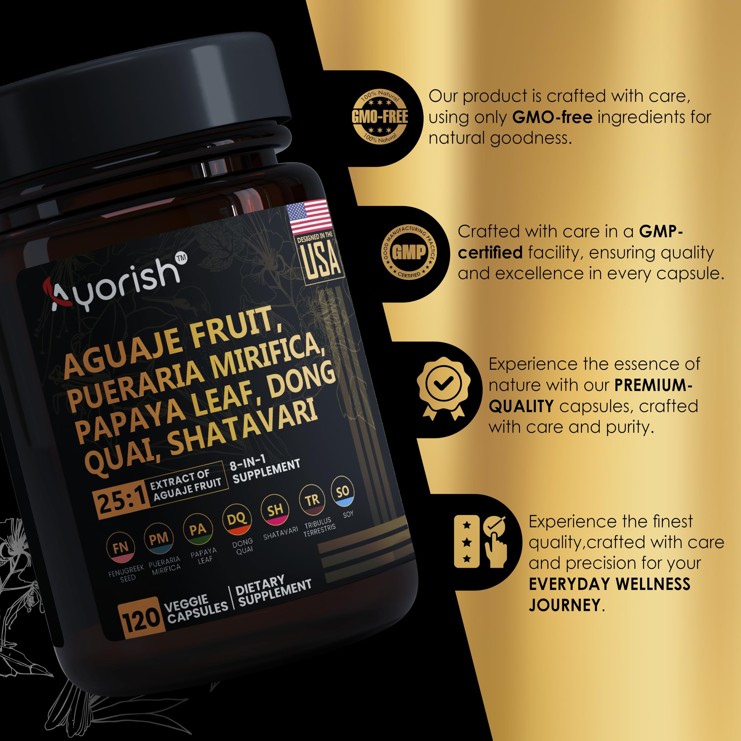 Ingrédients naturels Ayorish: assemblage harmonieux pour votre routine.