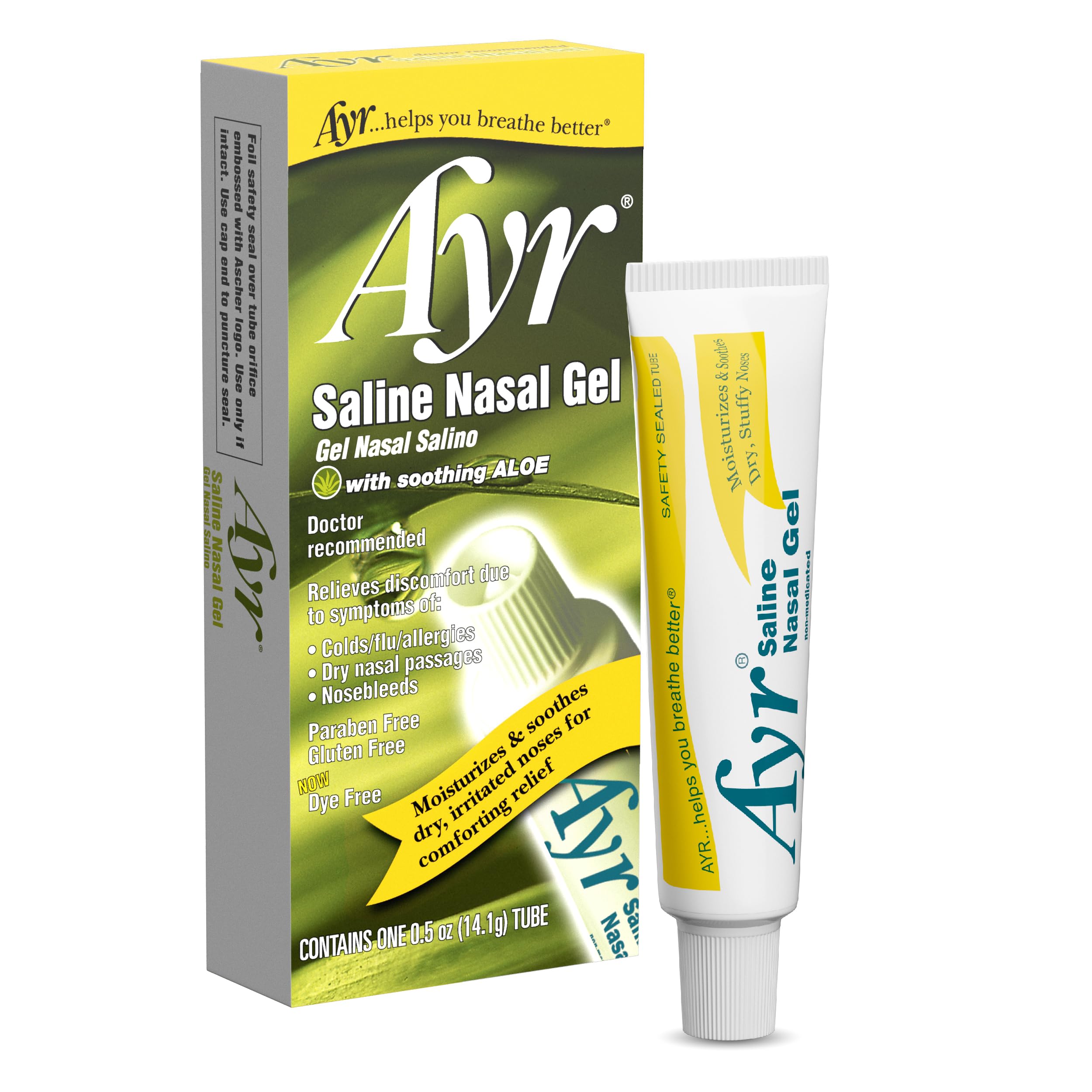 AYR Gel Salin Nasal application facile sur le nez.
