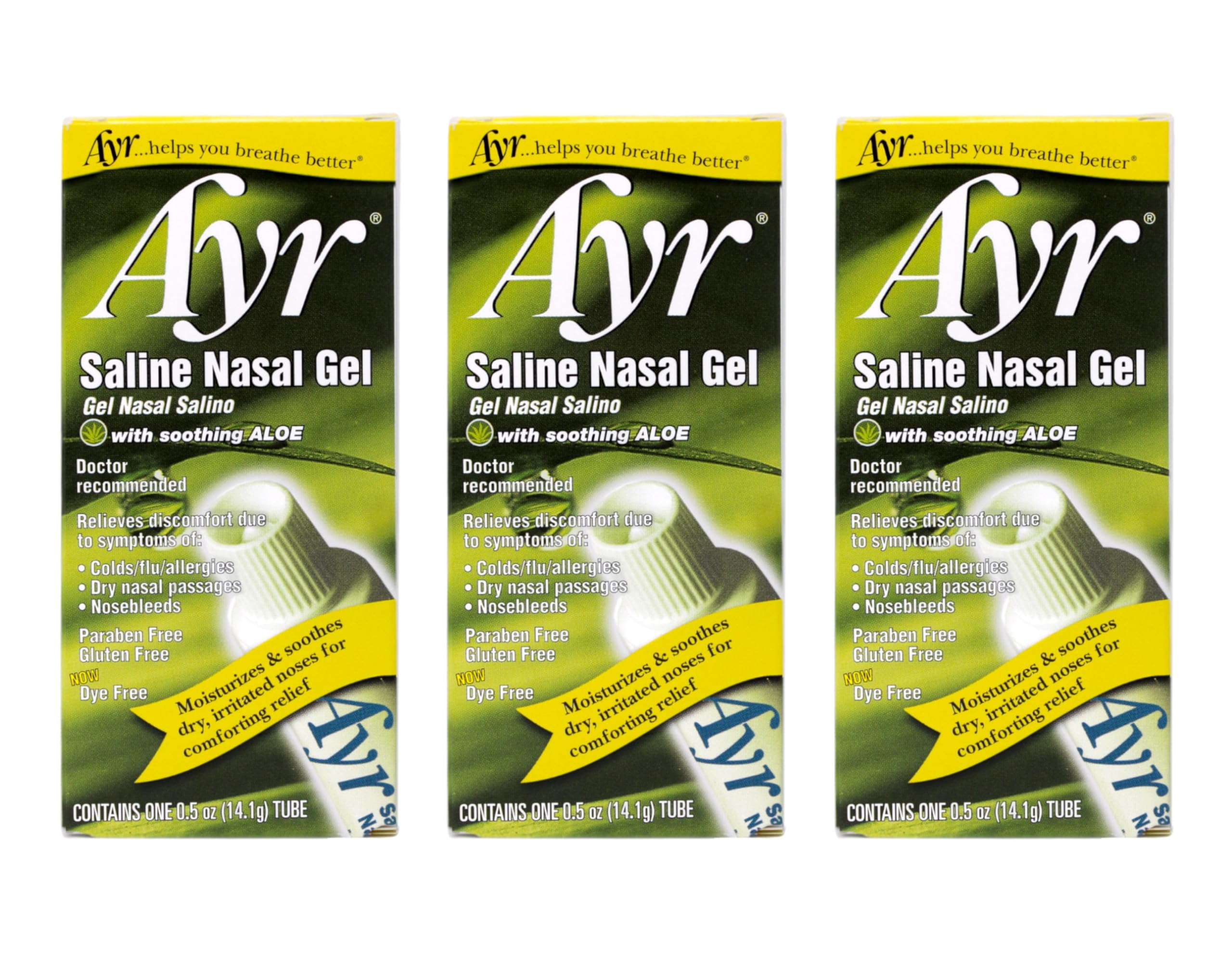 AYR Gel Salin Nasal emballage triple, pratique pour le voyage.