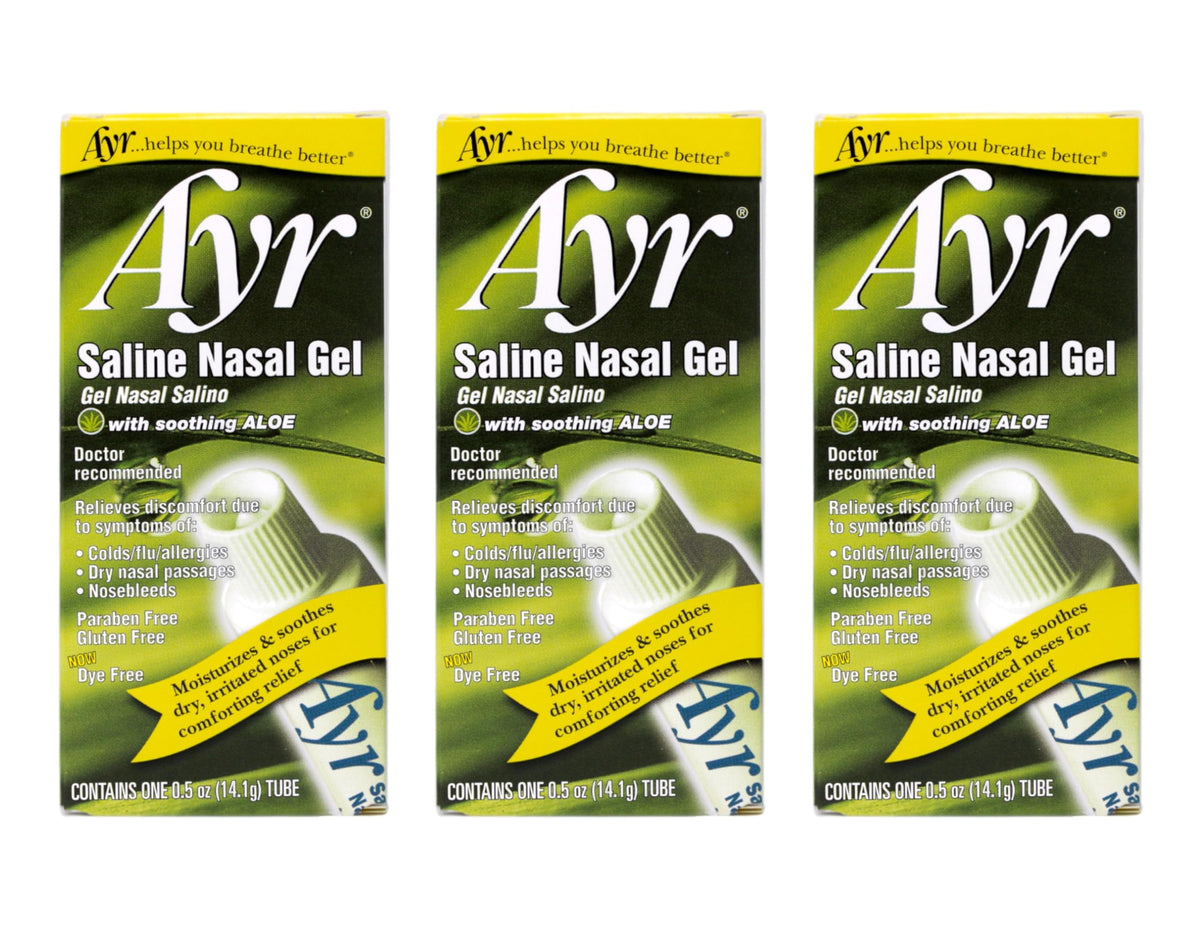 AYR Gel Salin Nasal emballage triple, pratique pour le voyage.