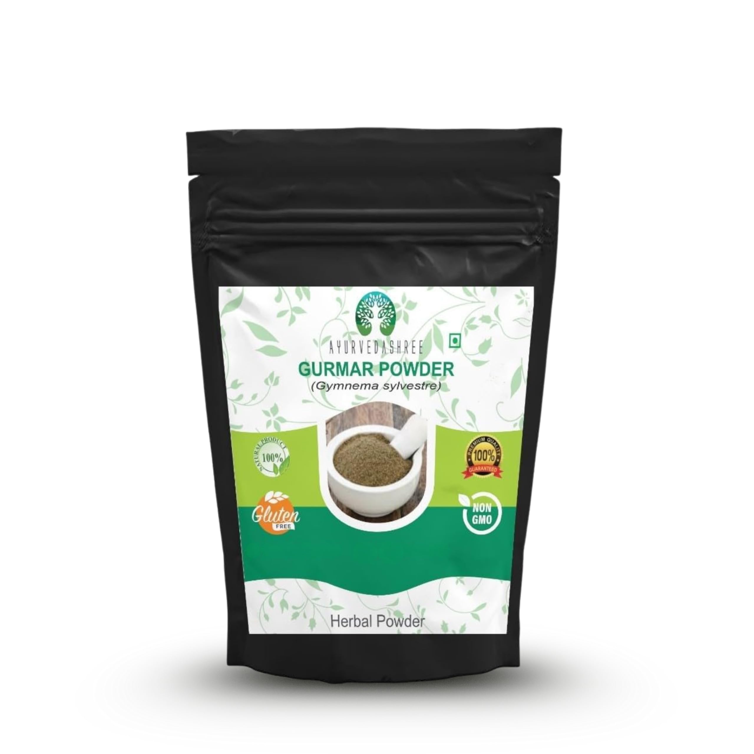 AYURVEDASHREE Gymnema sylvestre poudre-feuille dans un pot, favorise une digestion équilibrée.