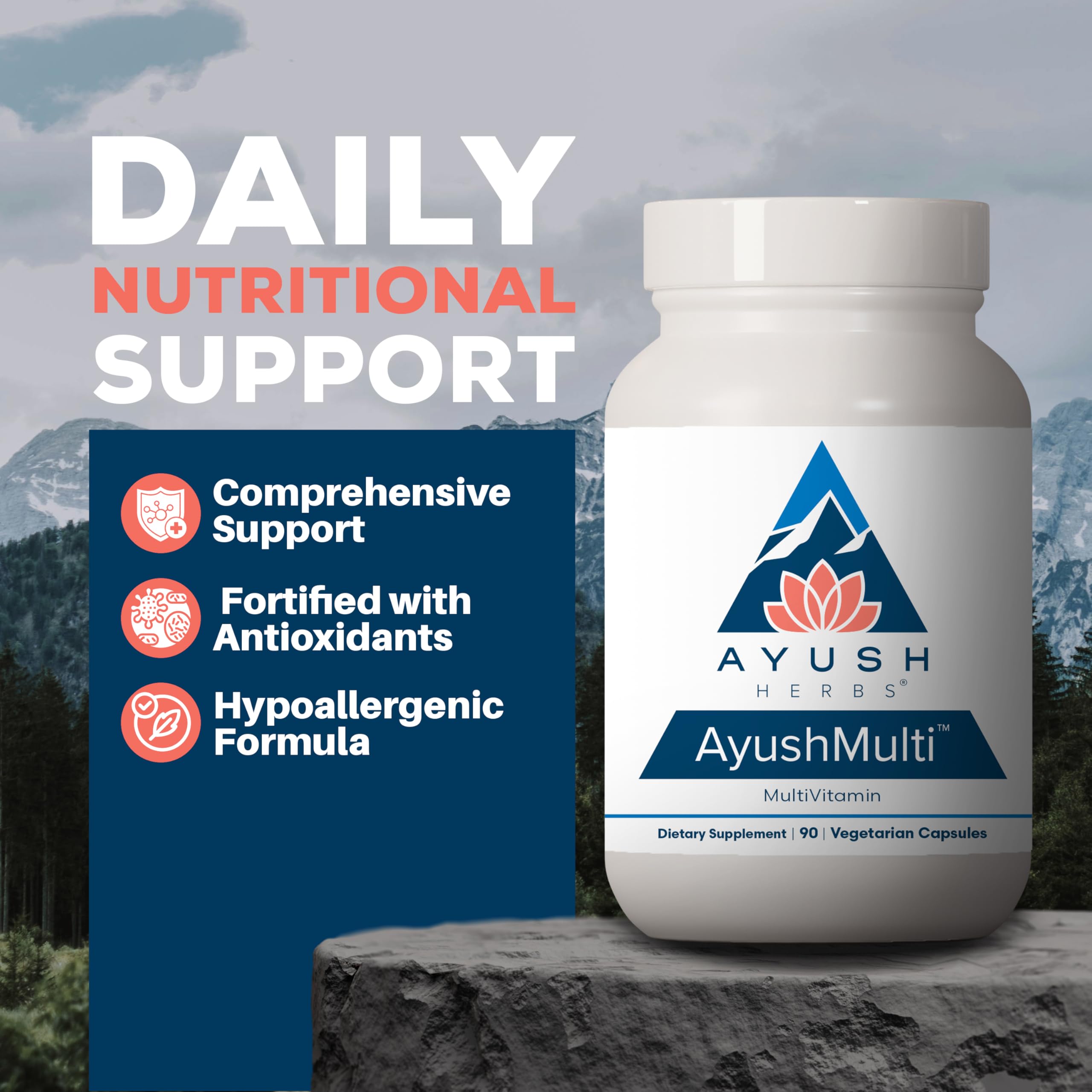 Flacon Ayush Multi avec capsules, nutriments essentiels pour l'énergie durable