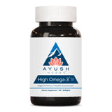 Ayush Herbs High Omega 3 – bouteille et étiquette, peut soutenir le bien-être général grâce aux EPA et DHA.