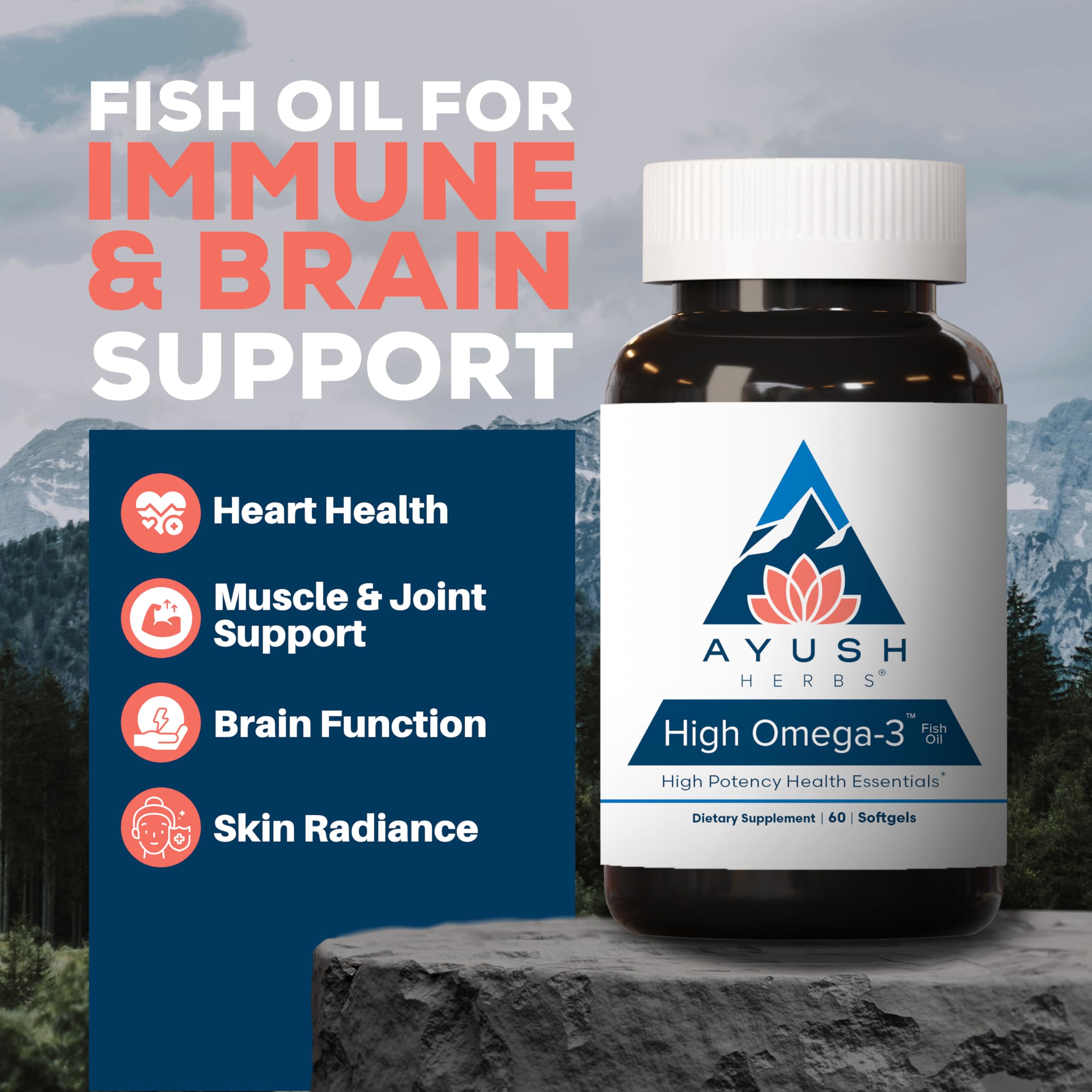 Gélules au citron Ayush Herbs High Omega 3, apport en oméga-3 pour la routine quotidienne.