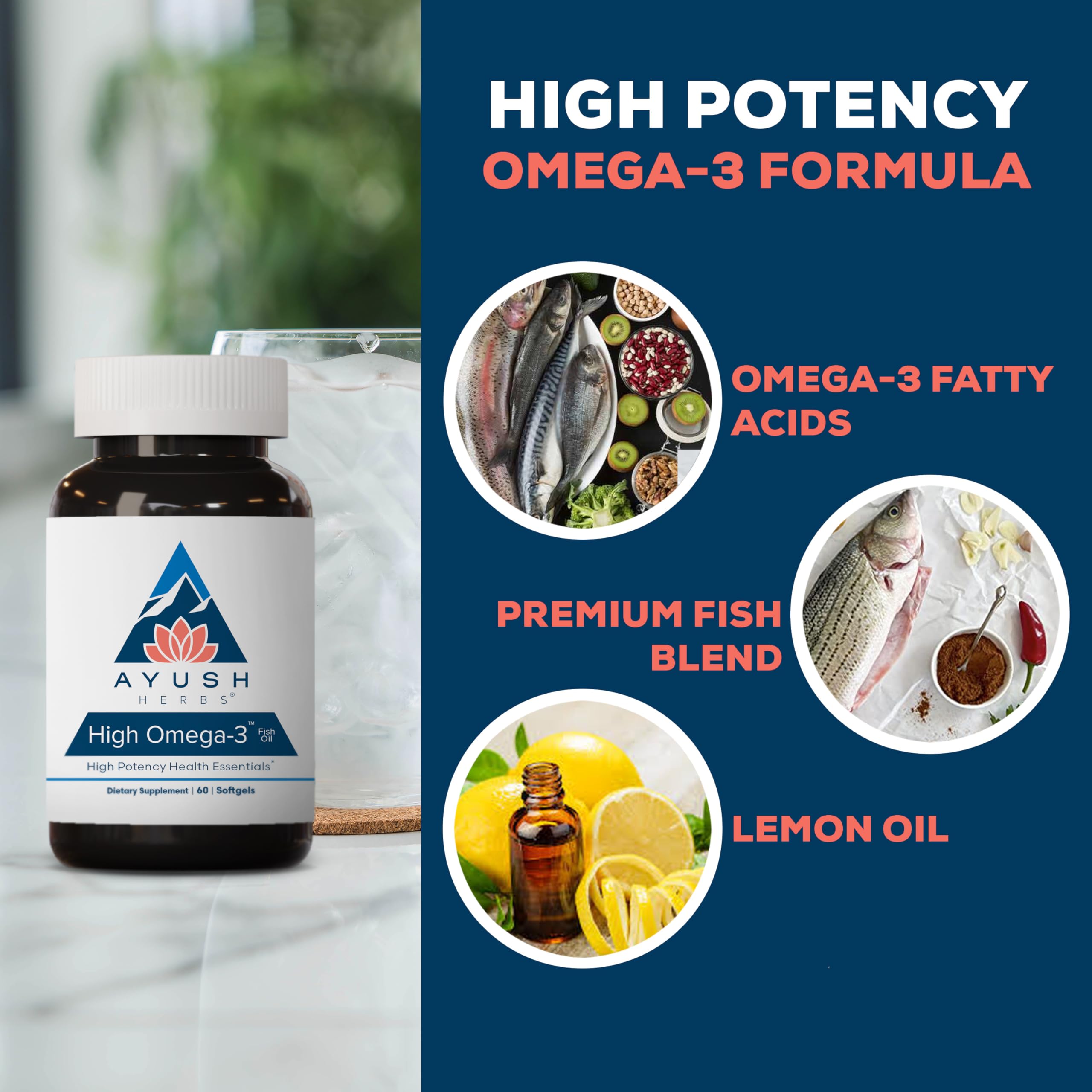 Gélules Ayush Herbs High Omega 3 en triglycérides naturels pour une meilleure absorption.